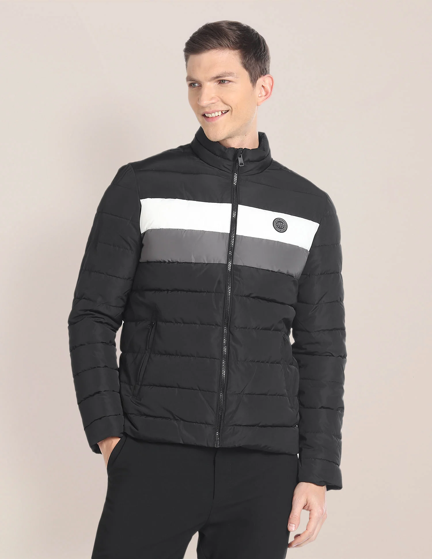 High Neck Striped Puffer Jacket - Image 6