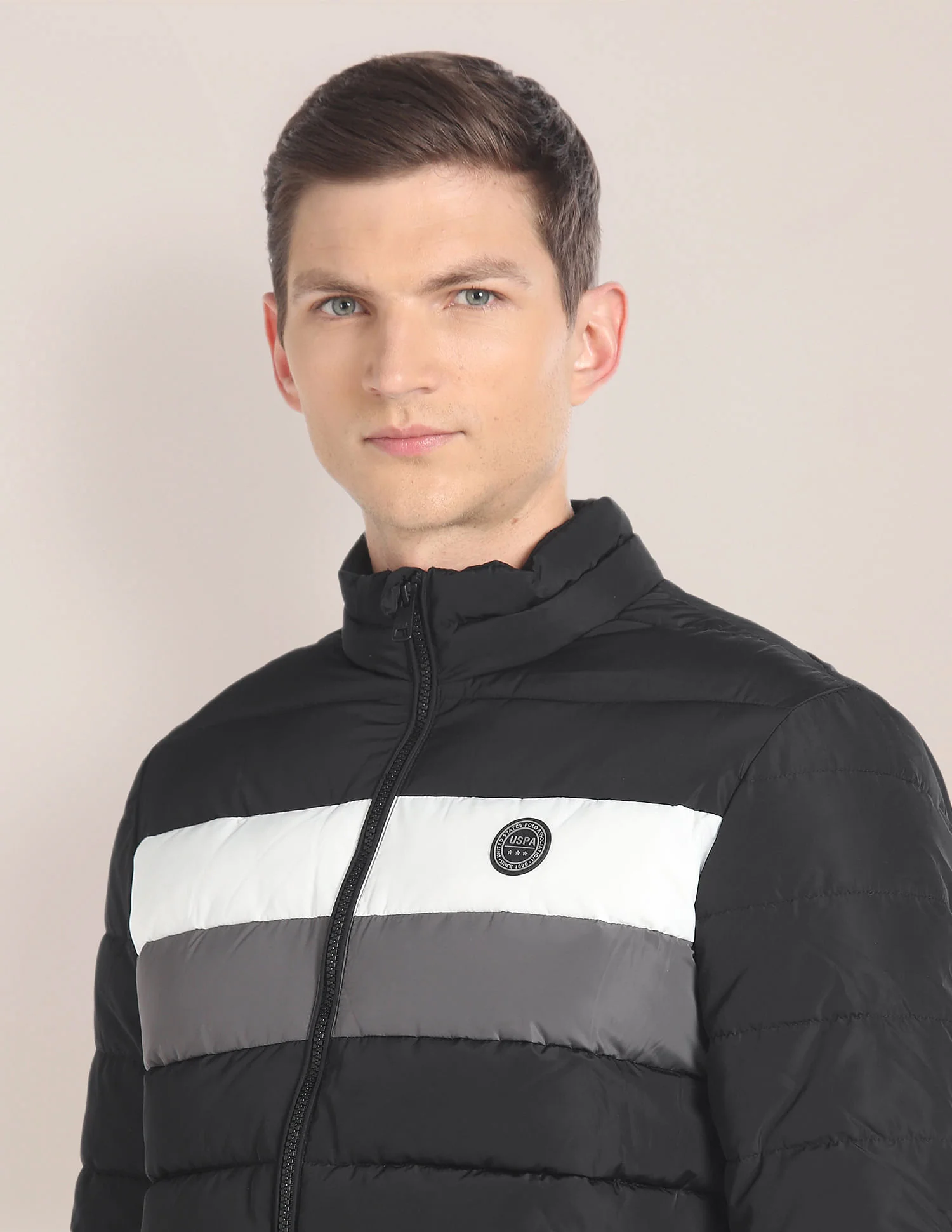 High Neck Striped Puffer Jacket - Image 7