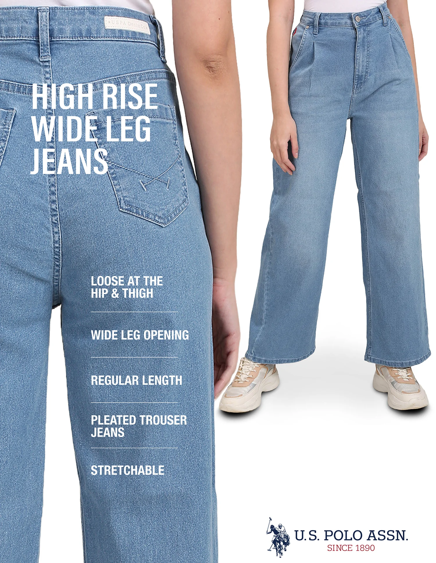 High Rise Pleated Wide Leg Jeans - Image 9