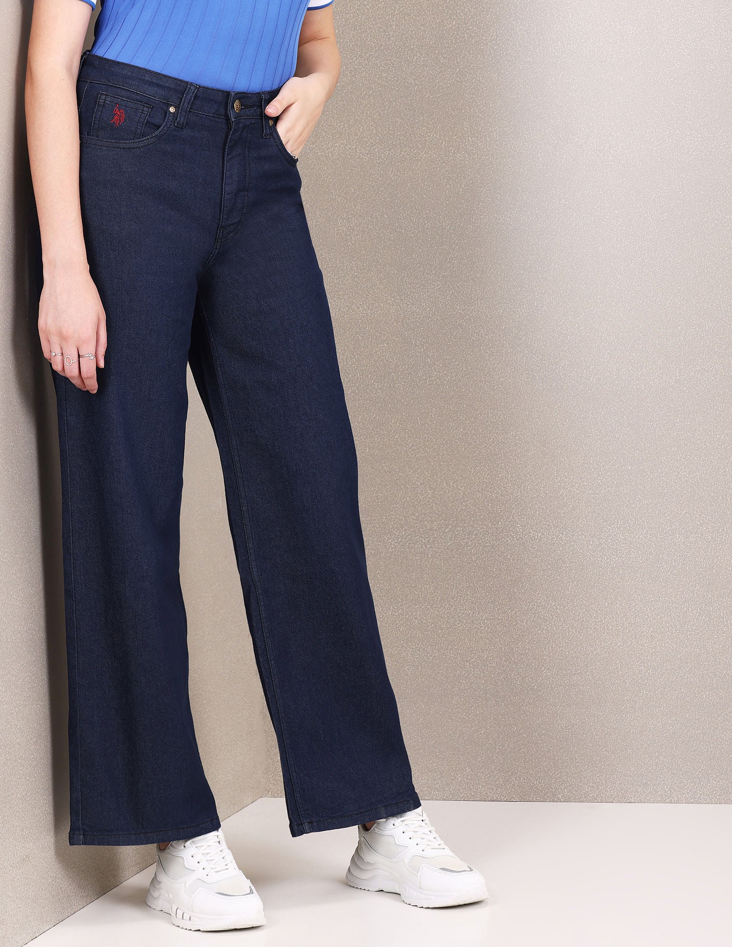High Rise Rinsed Wide Leg Jeans