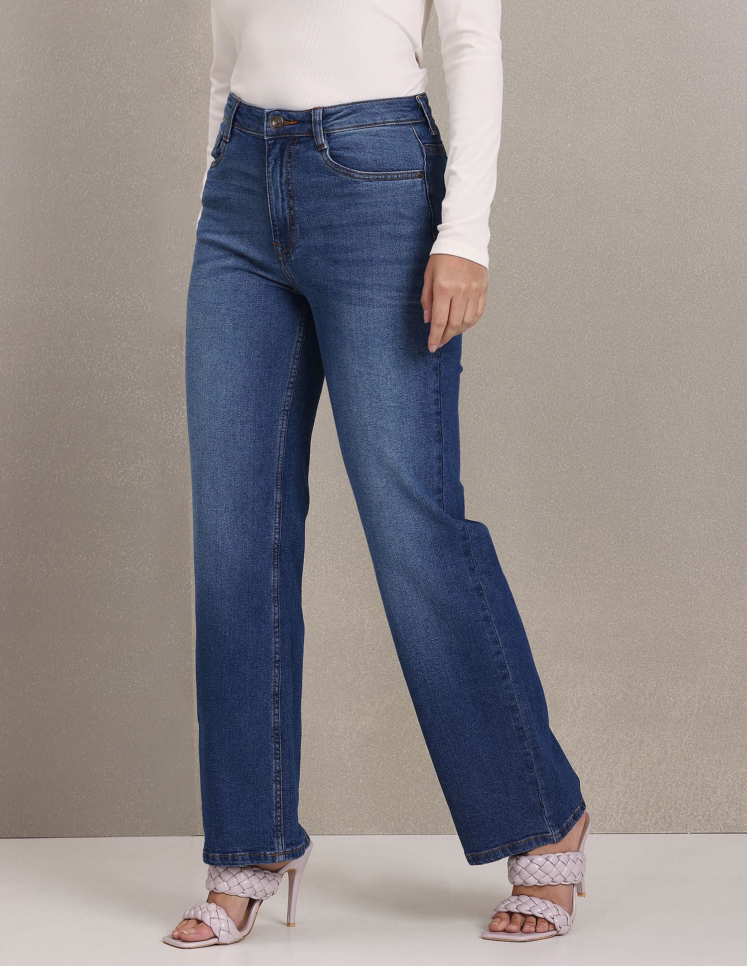 High Rise Stone Wash Flared Jeans - Image 4