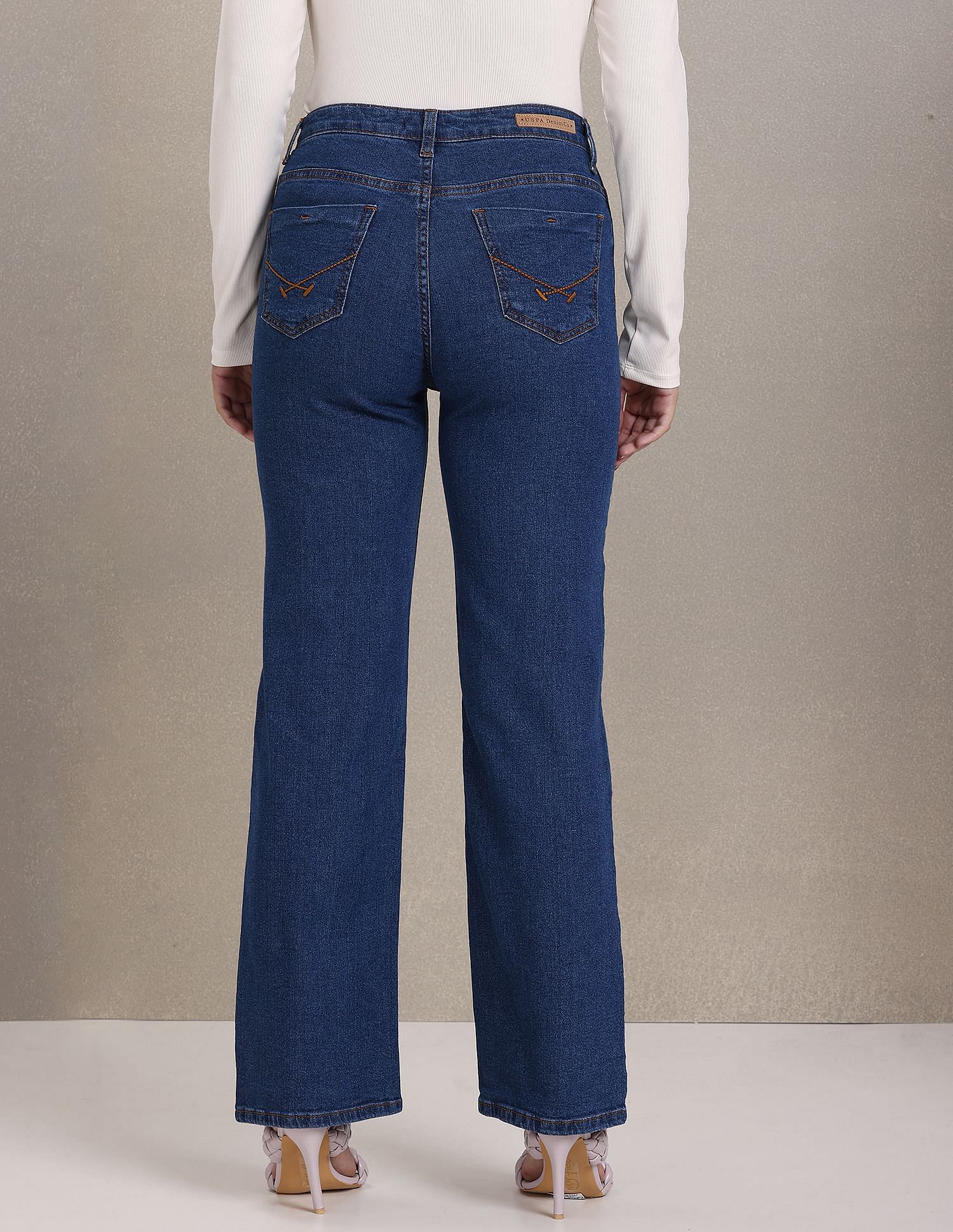 High Rise Stone Wash Flared Jeans - Image 5
