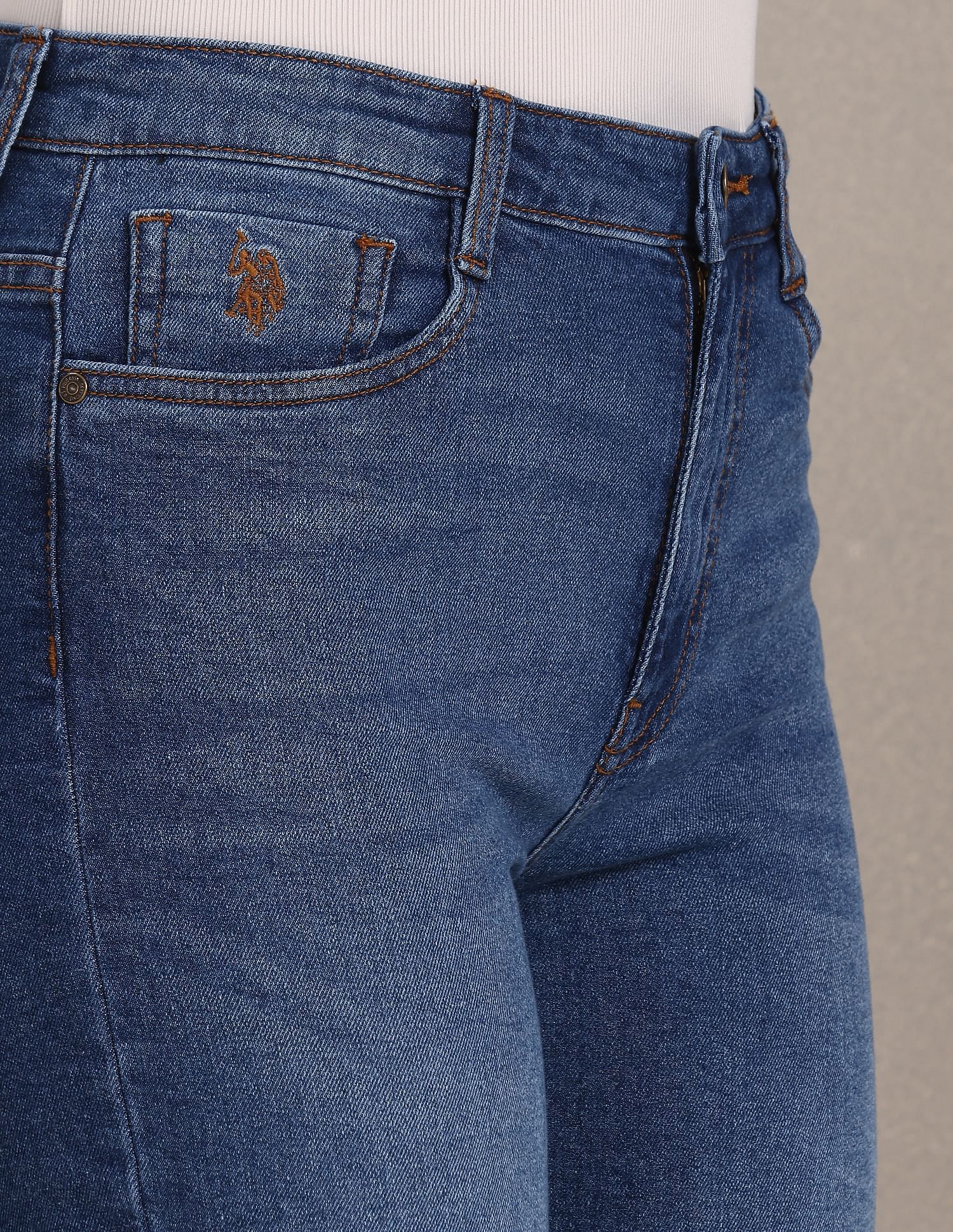High Rise Stone Wash Flared Jeans - Image 8