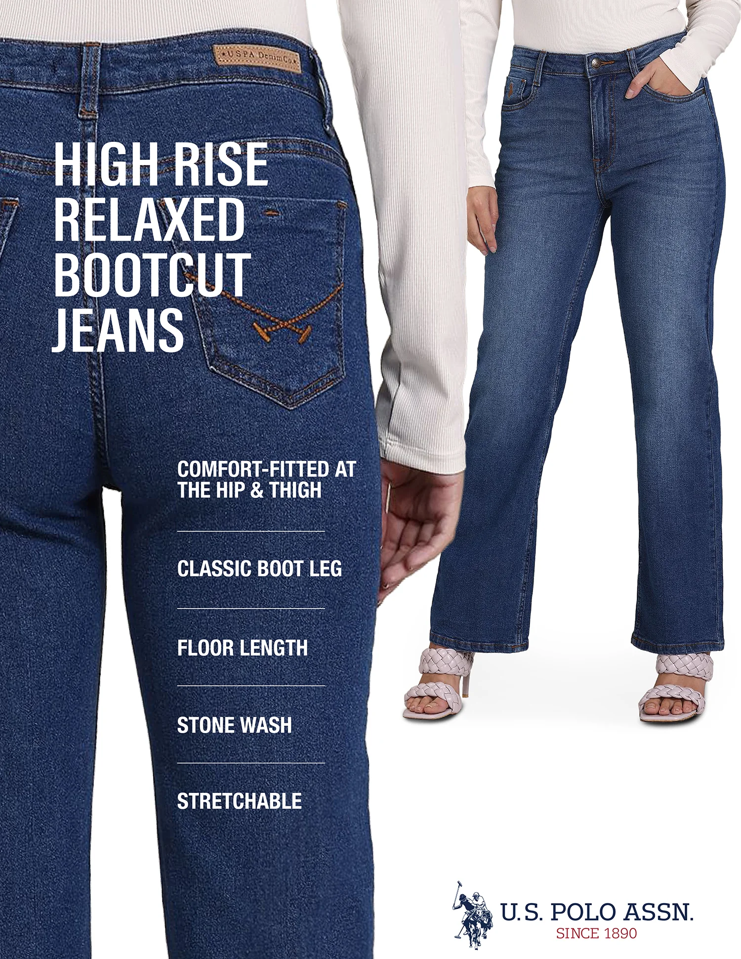 High Rise Stone Wash Flared Jeans - Image 9