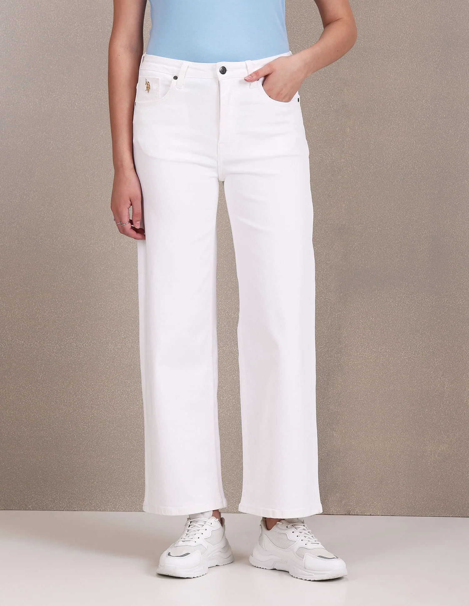 High Rise Twill Wide Leg Jeans - Image 6