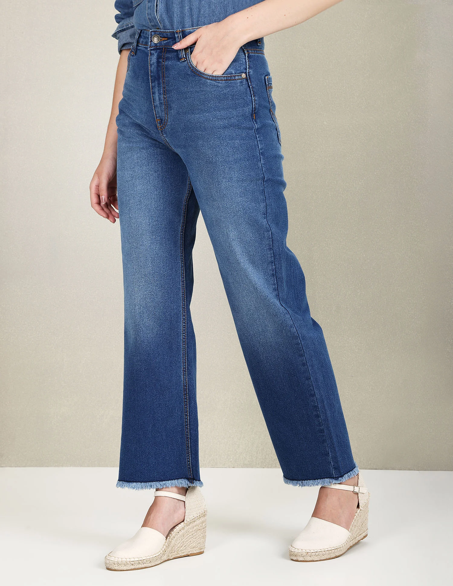 High Rise Wide Leg Whiskered Jeans - Image 4