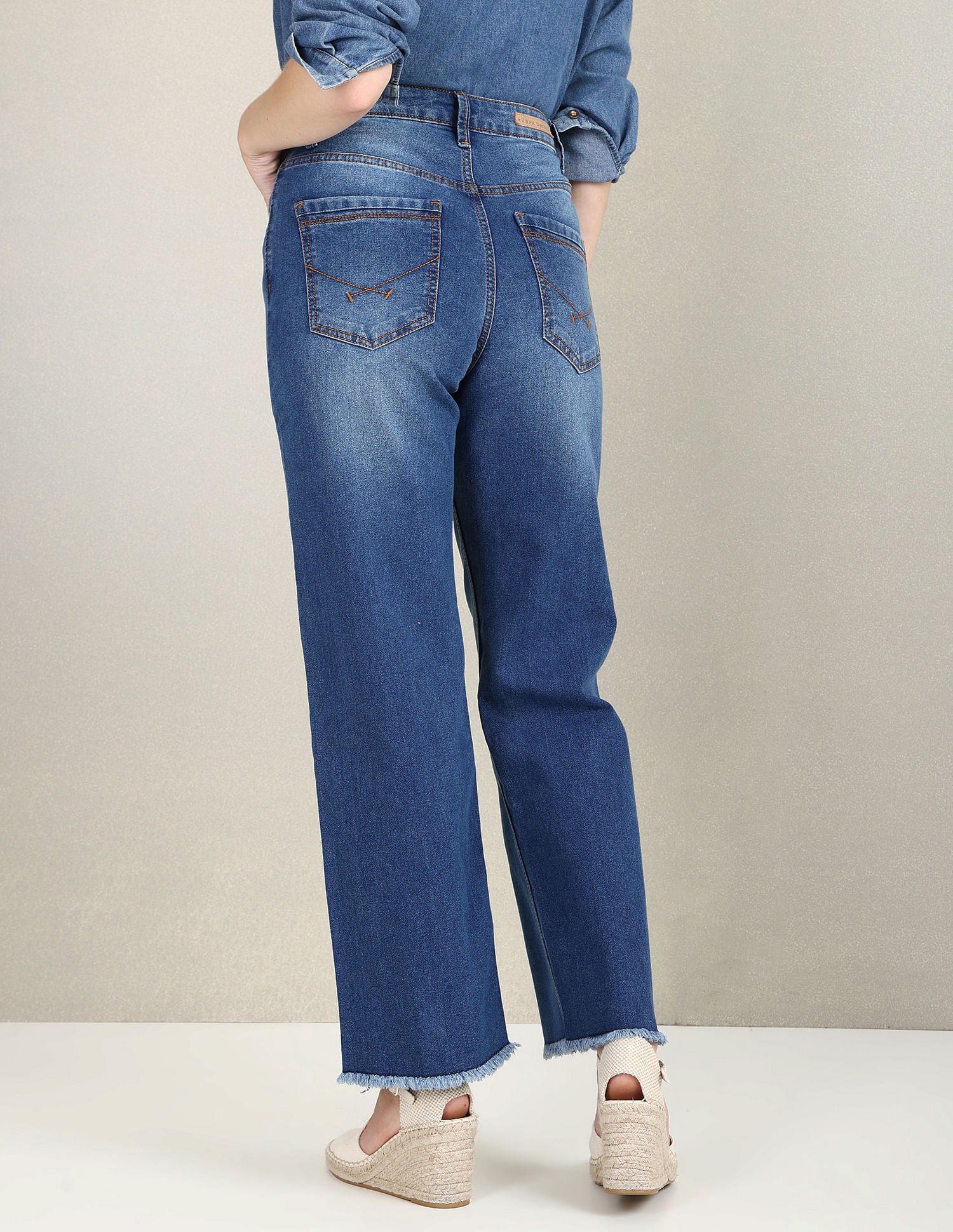 High Rise Wide Leg Whiskered Jeans - Image 5