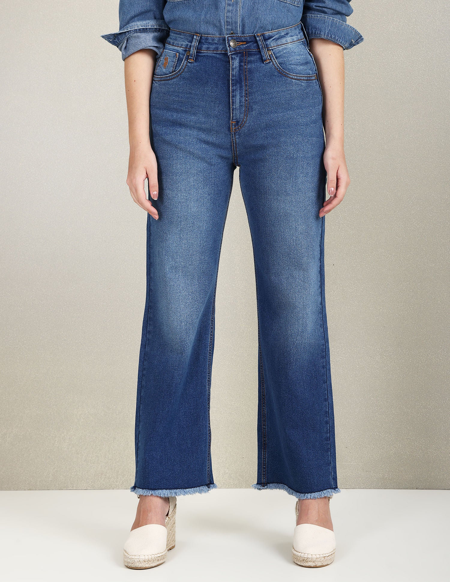 High Rise Wide Leg Whiskered Jeans - Image 6