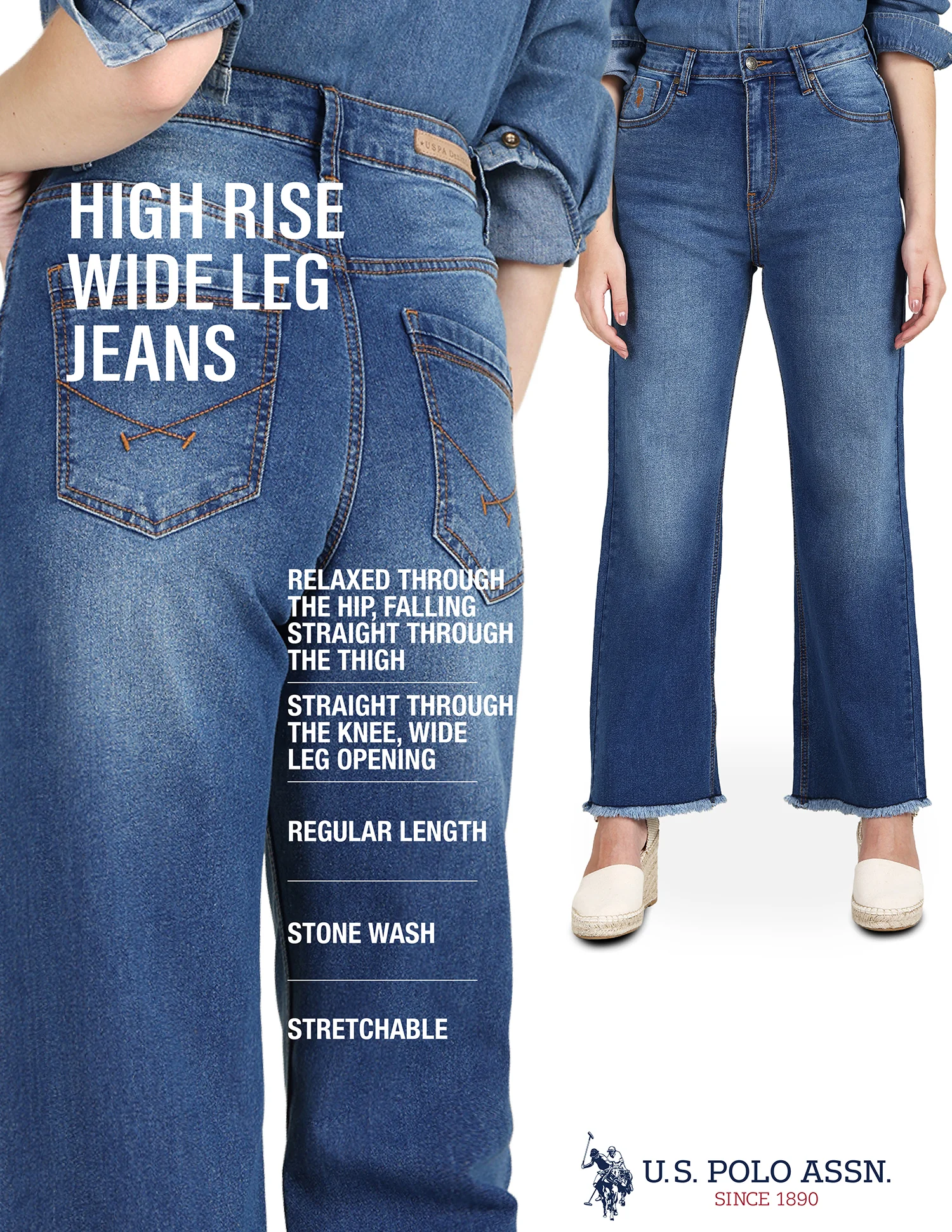 High Rise Wide Leg Whiskered Jeans - Image 9