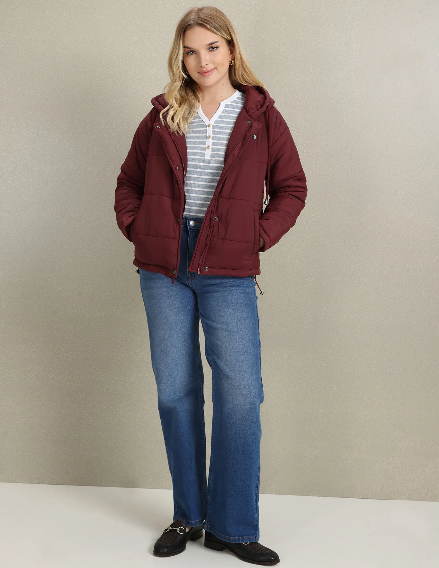 Hooded Solid Padded Jacket - Image 3