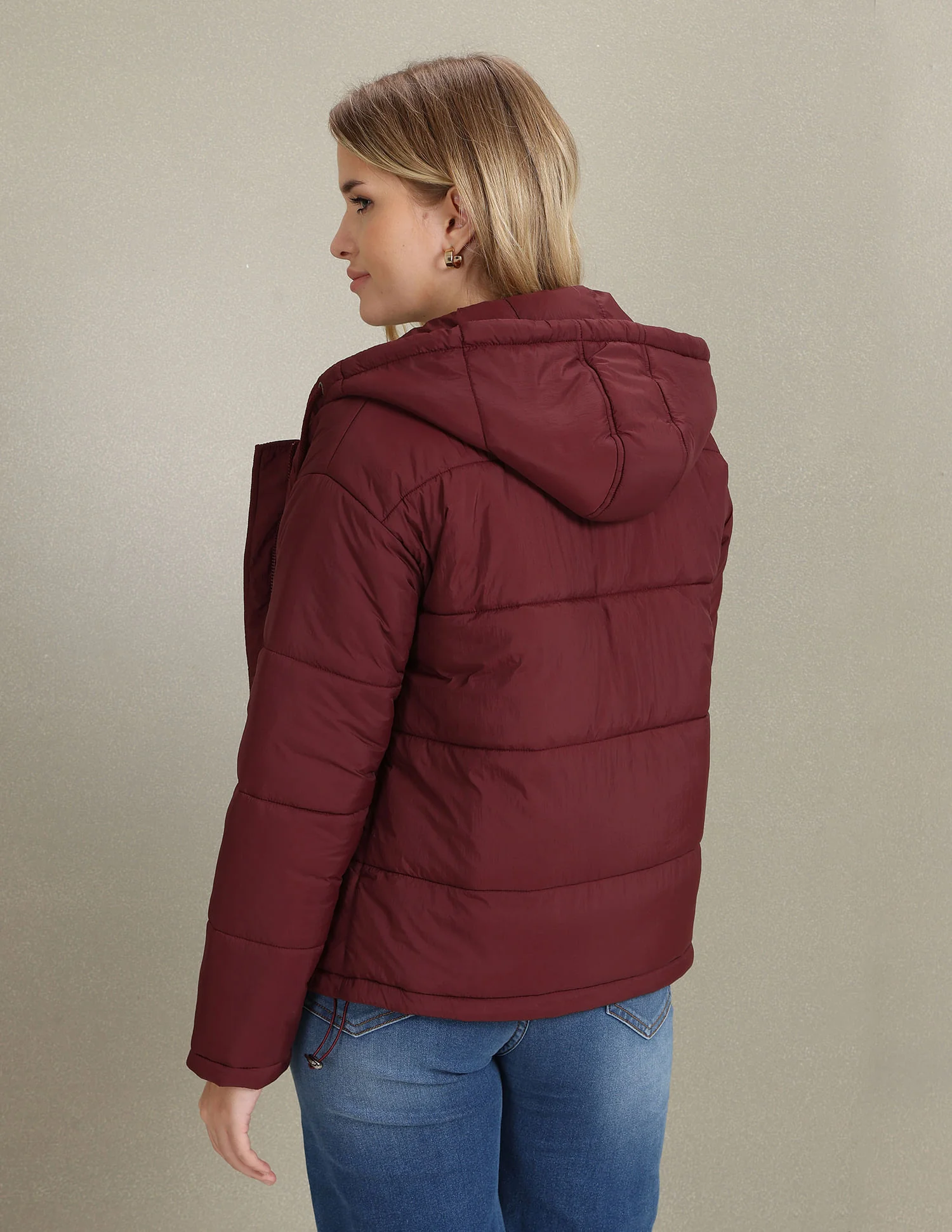 Hooded Solid Padded Jacket - Image 5