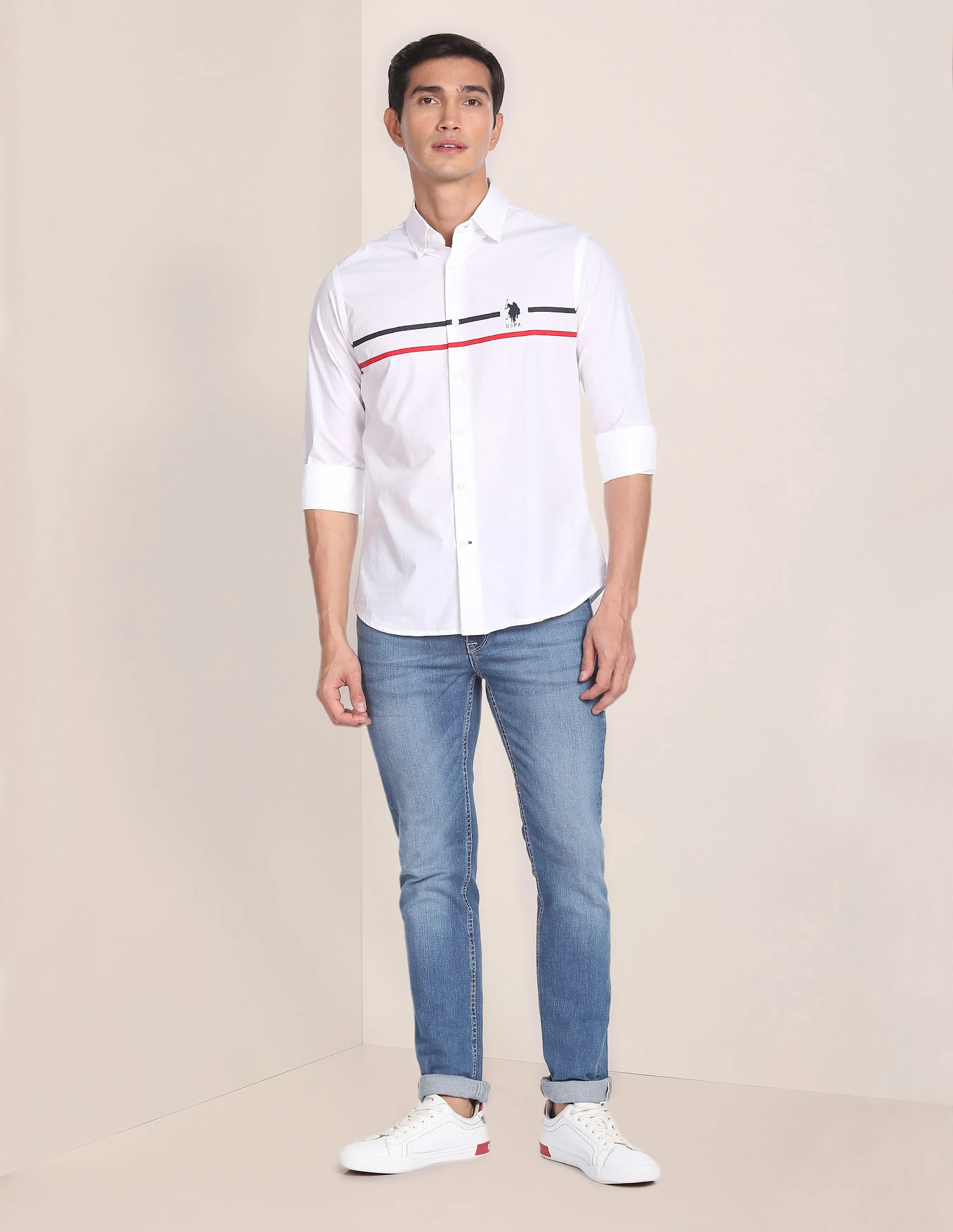 Horizontal Stripe Cotton Casual Shirt - Image 3