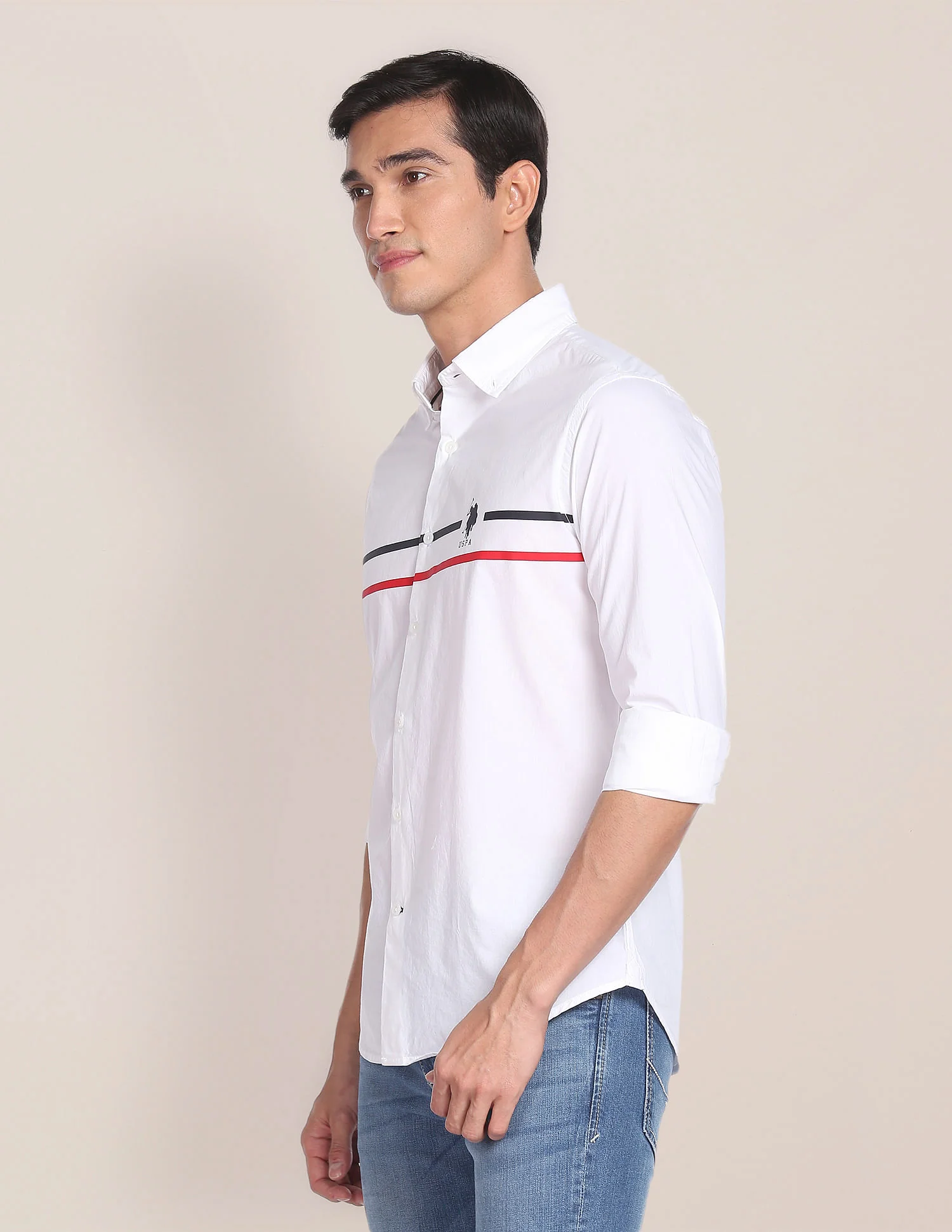 Horizontal Stripe Cotton Casual Shirt - Image 4
