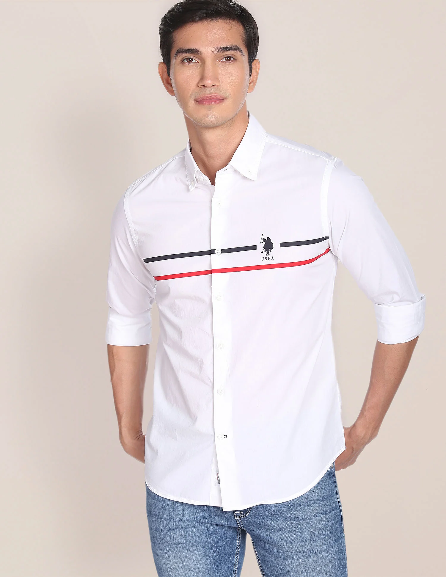 Horizontal Stripe Cotton Casual Shirt - Image 6