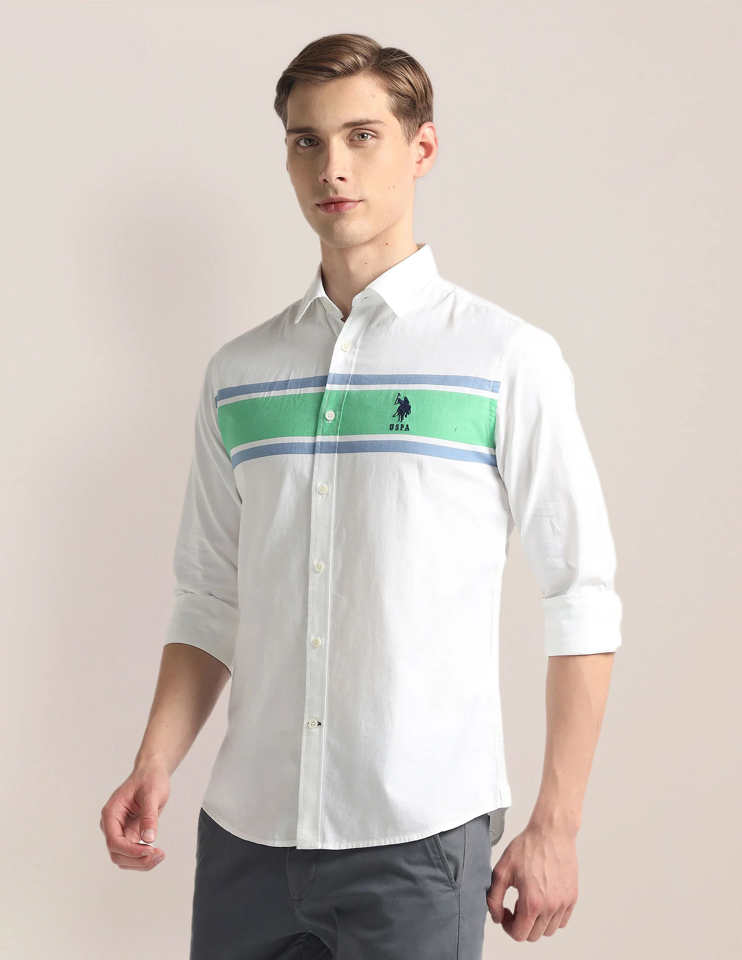 Horizontal Stripe Pinpoint Oxford Shirt