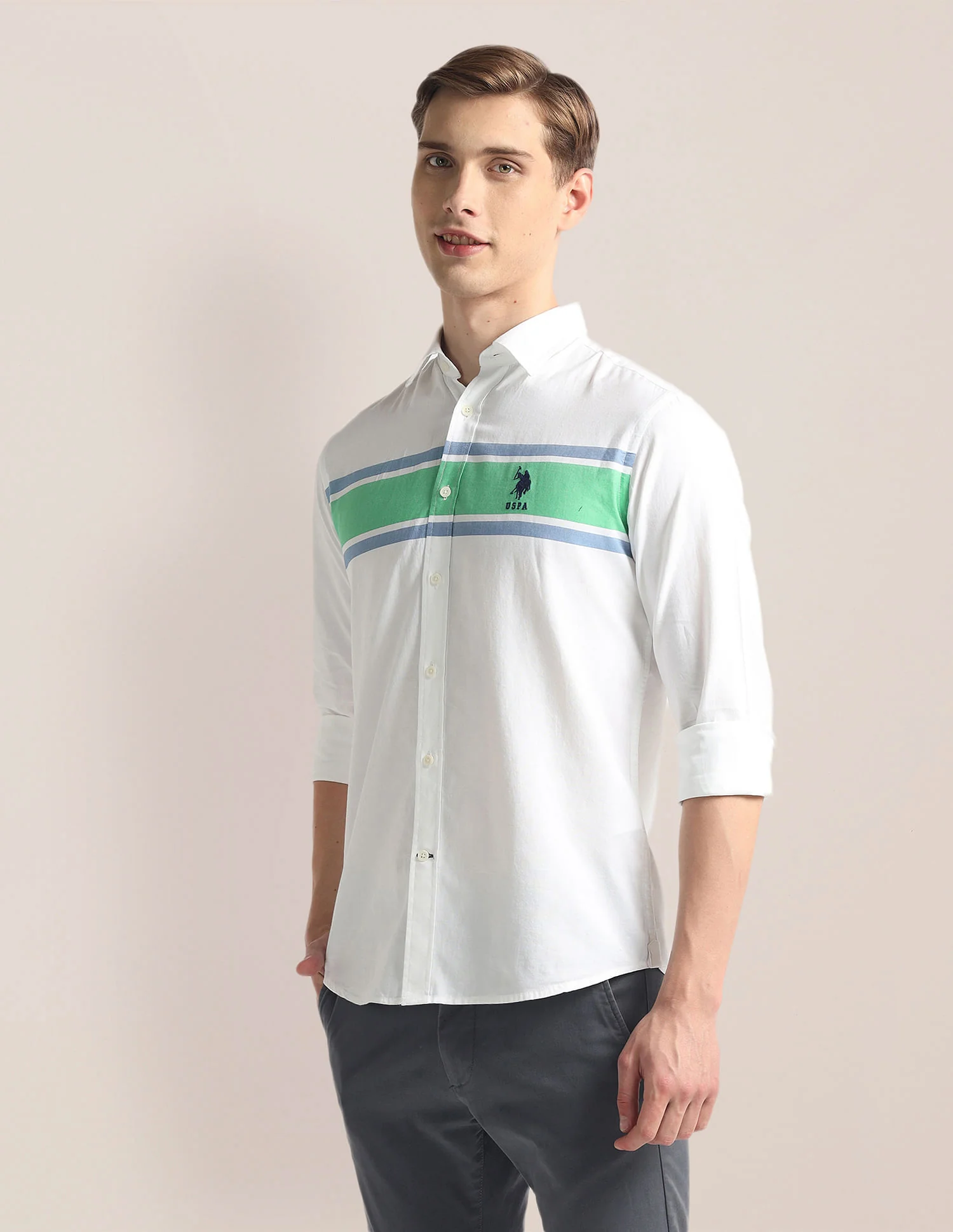 Horizontal Stripe Pinpoint Oxford Shirt - Image 4