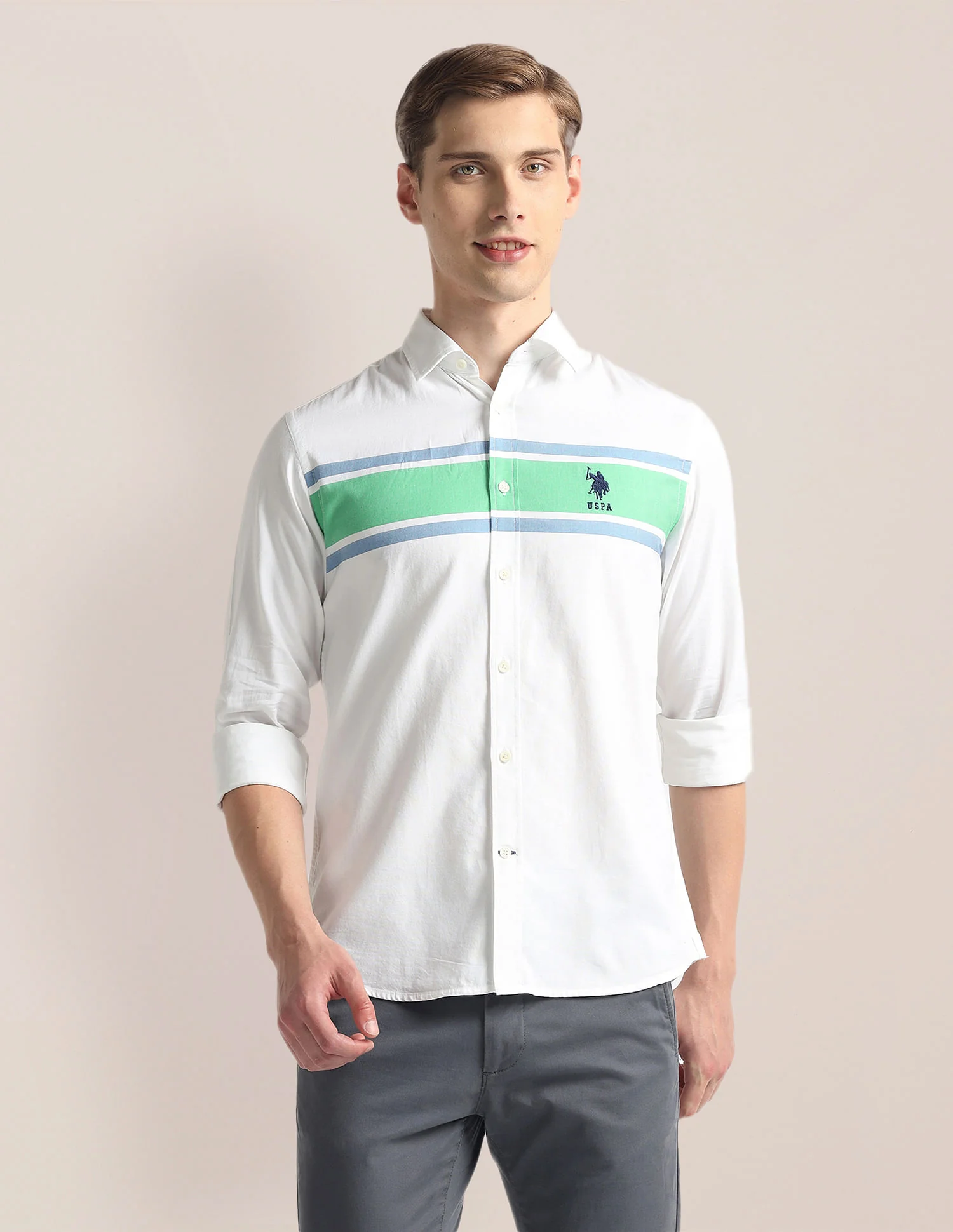 Horizontal Stripe Pinpoint Oxford Shirt - Image 6