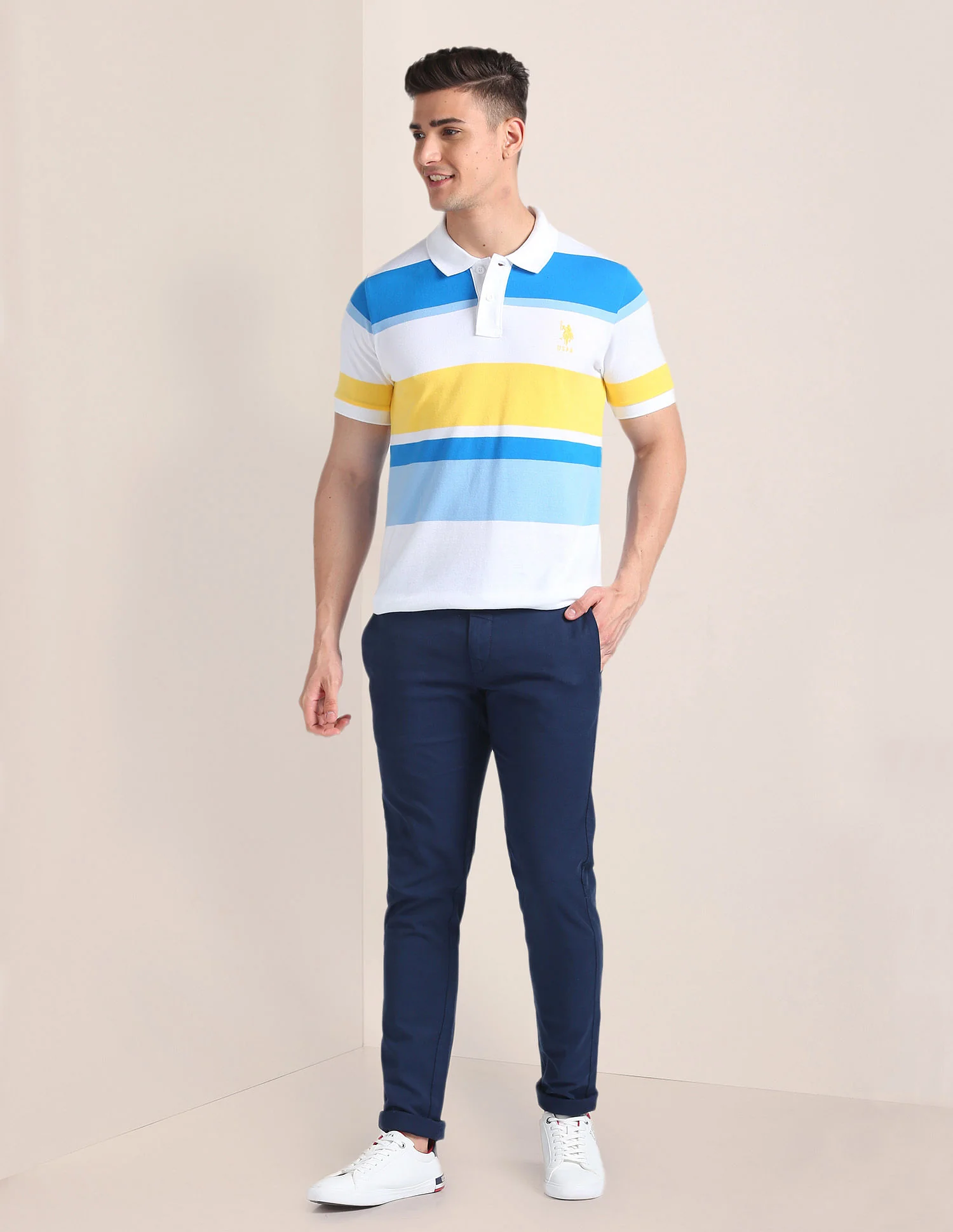 Horizontal Stripe Slim Polo Shirt - Image 3