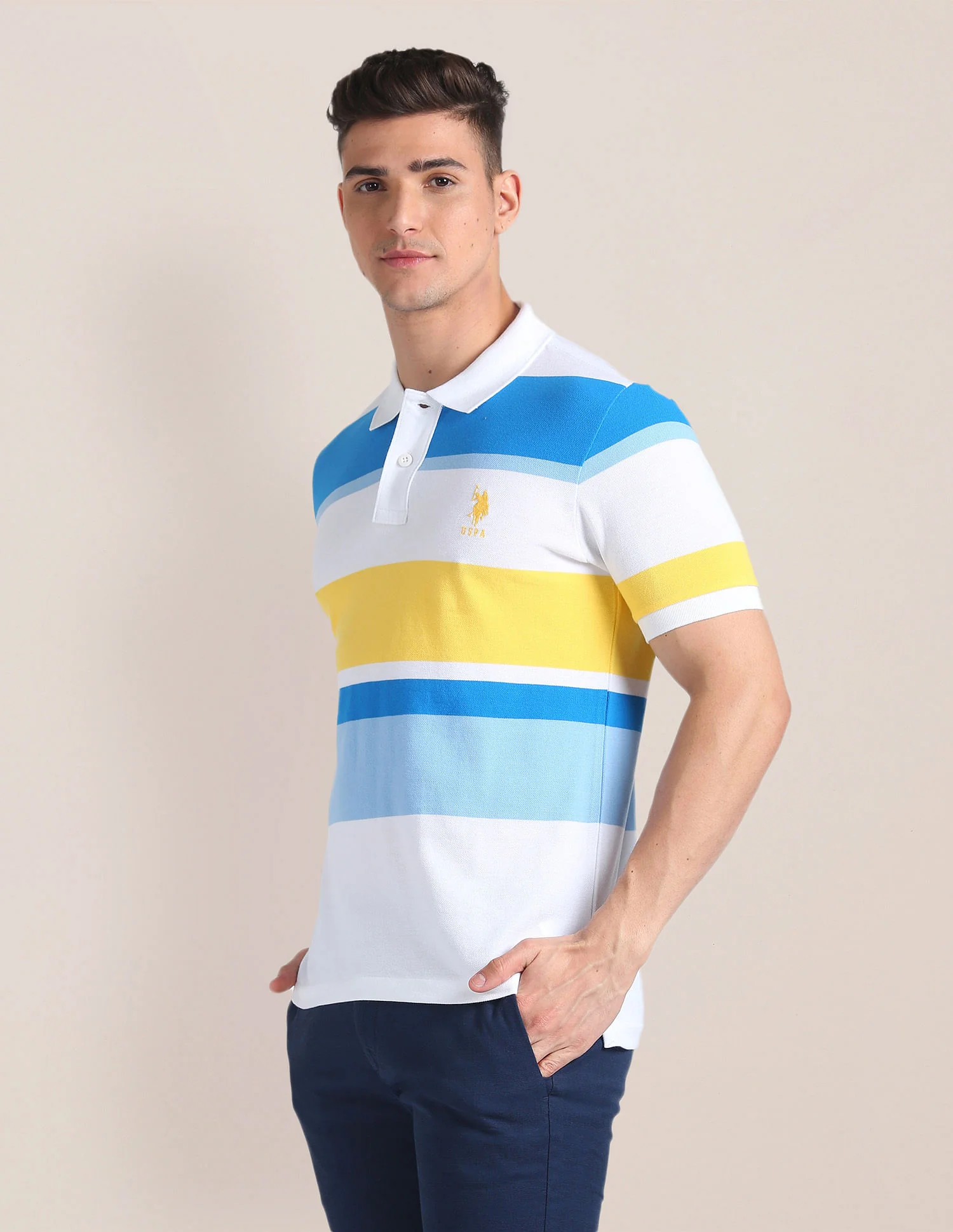 Horizontal Stripe Slim Polo Shirt - Image 4
