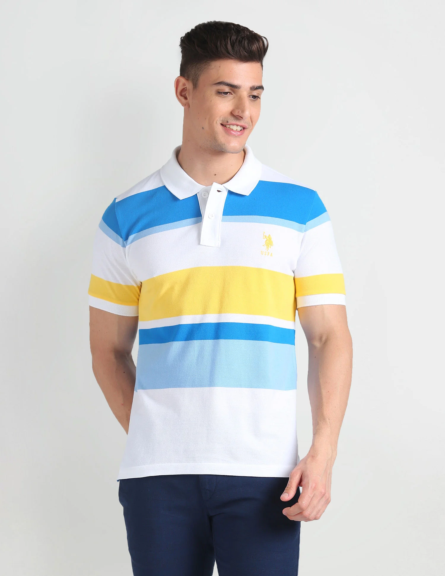 Horizontal Stripe Slim Polo Shirt - Image 6