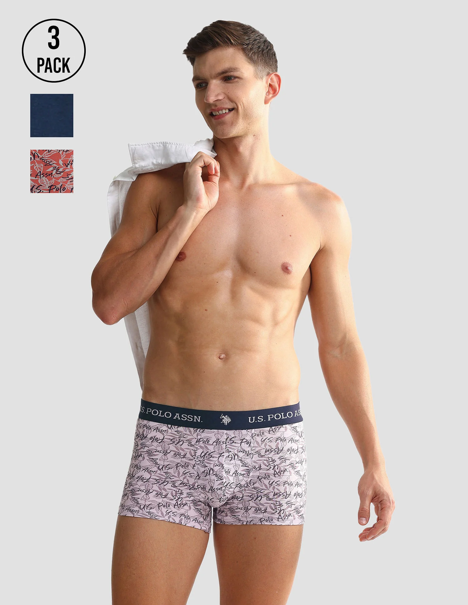 Elastic Waistband Ribbed OET08 Trunks - Pack Of 3