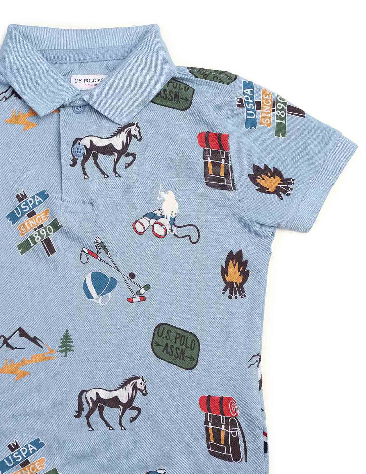 Boys All Over Printed Pure Cotton Polo Shirt - Image 9