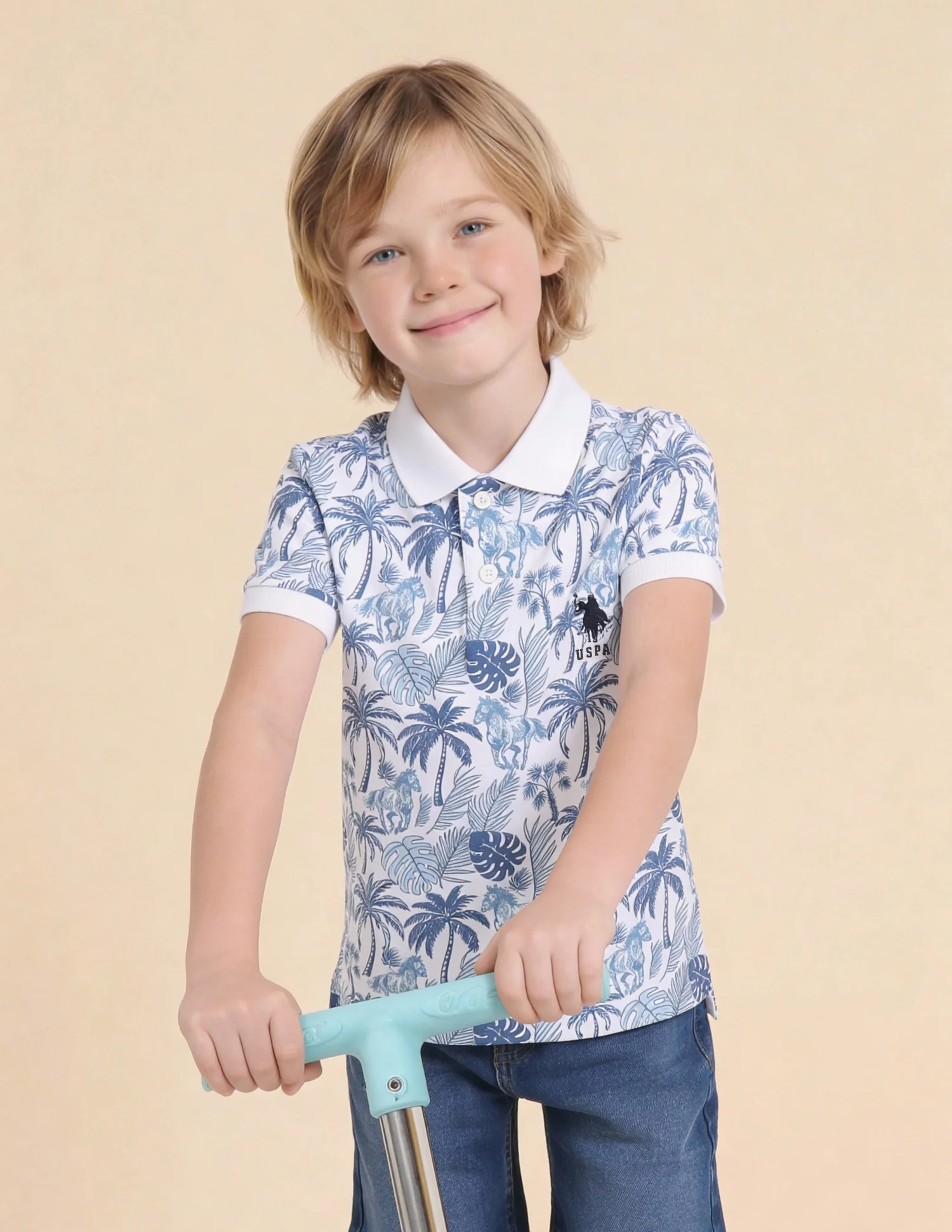 Boys All-Over Printed Regular Fit Polo Shirt