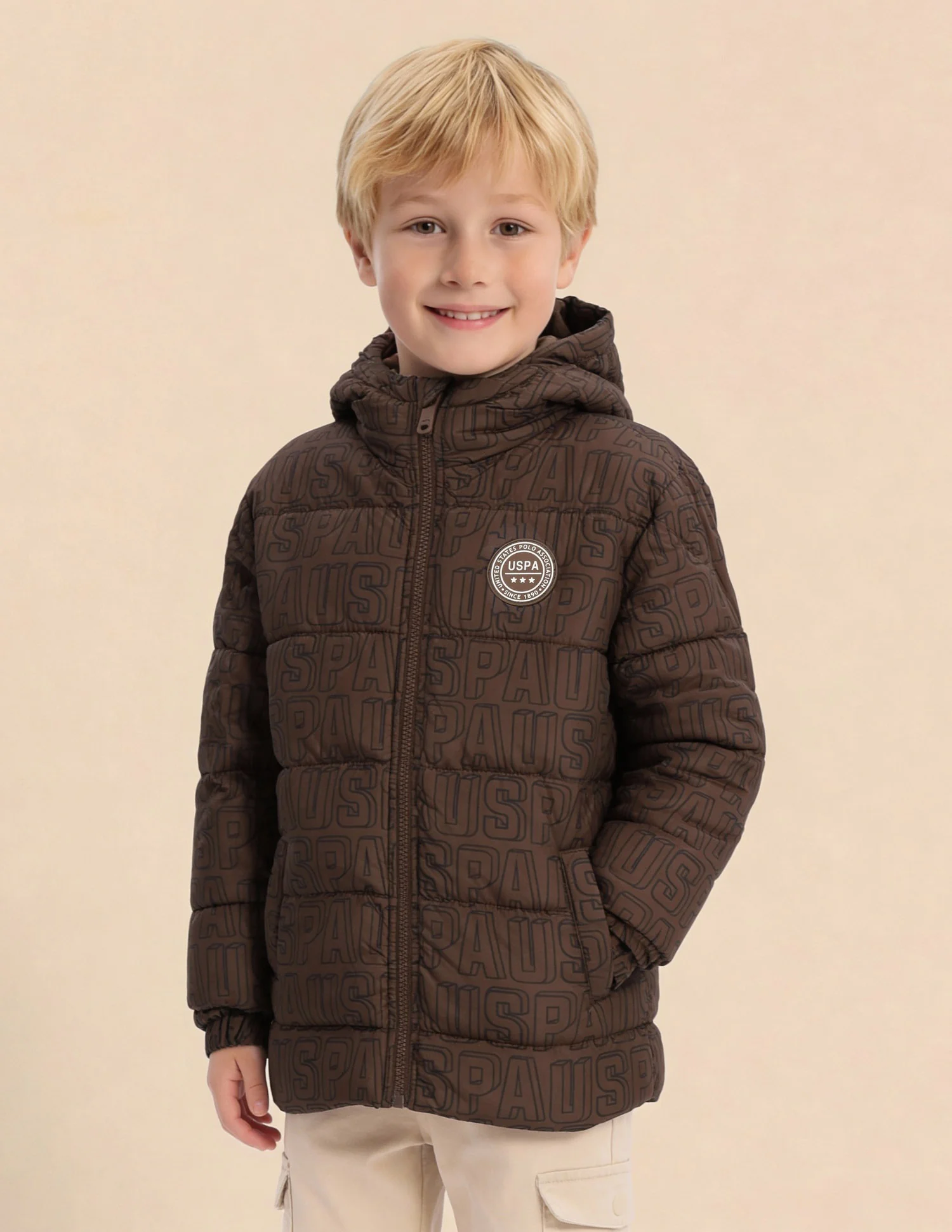 Boys Brand Printed Puffer Jacket - Image 5