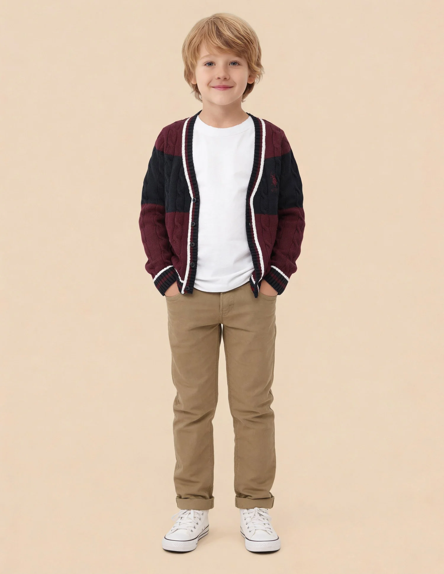 Boys Cable Knit Colorblocked Regular Fit Sweater - Image 3