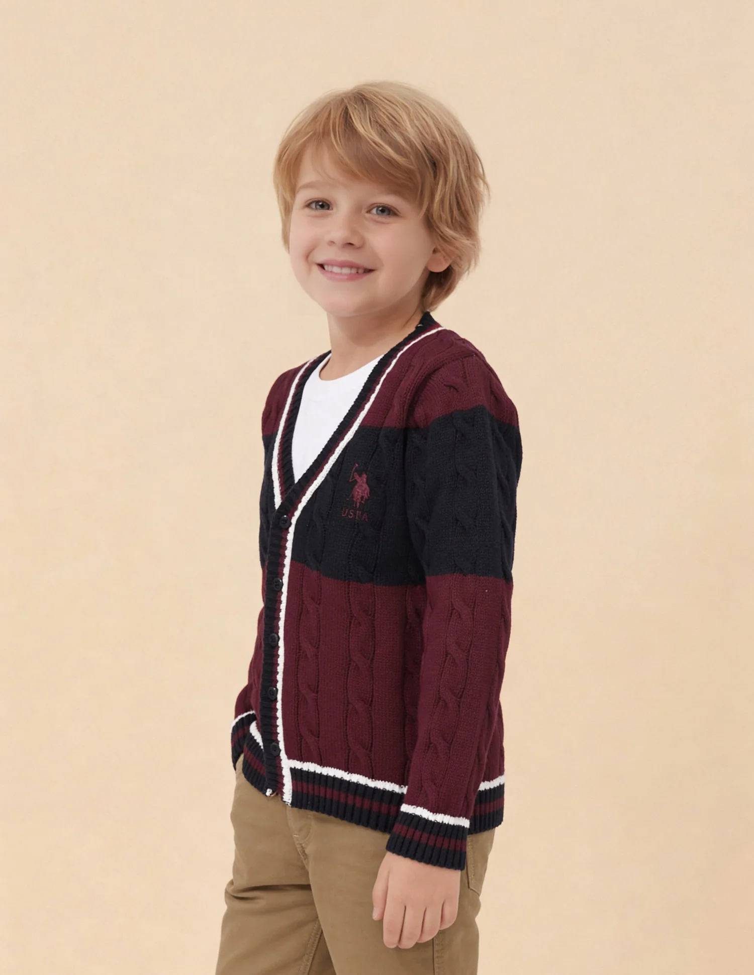 Boys Cable Knit Colorblocked Regular Fit Sweater - Image 4
