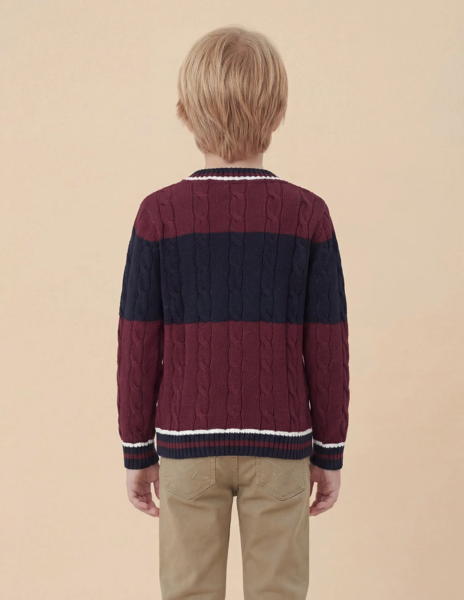 Boys Cable Knit Colorblocked Regular Fit Sweater - Image 5