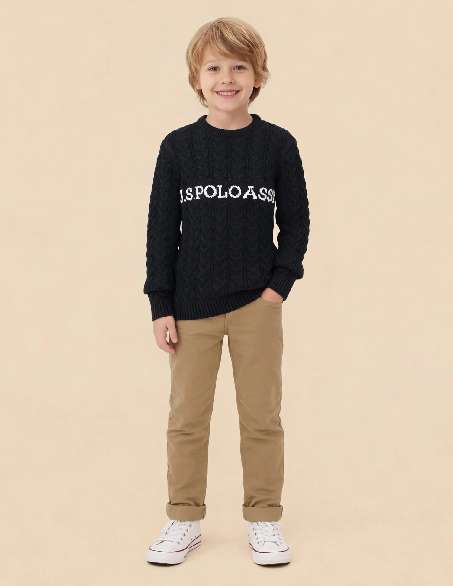 Boys Cable Knit Logo Regular Fit Sweater - Image 3