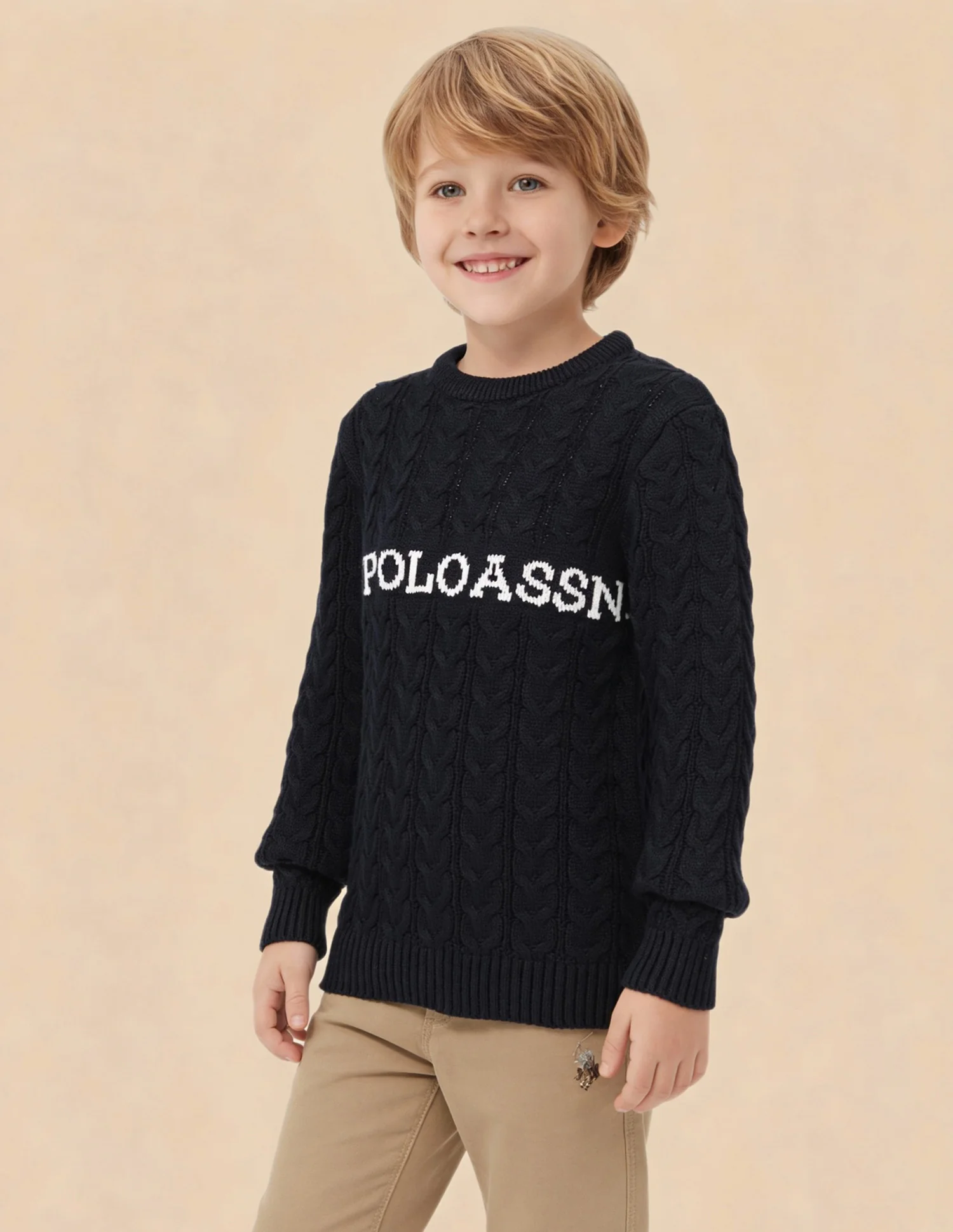 Boys Cable Knit Logo Regular Fit Sweater - Image 4