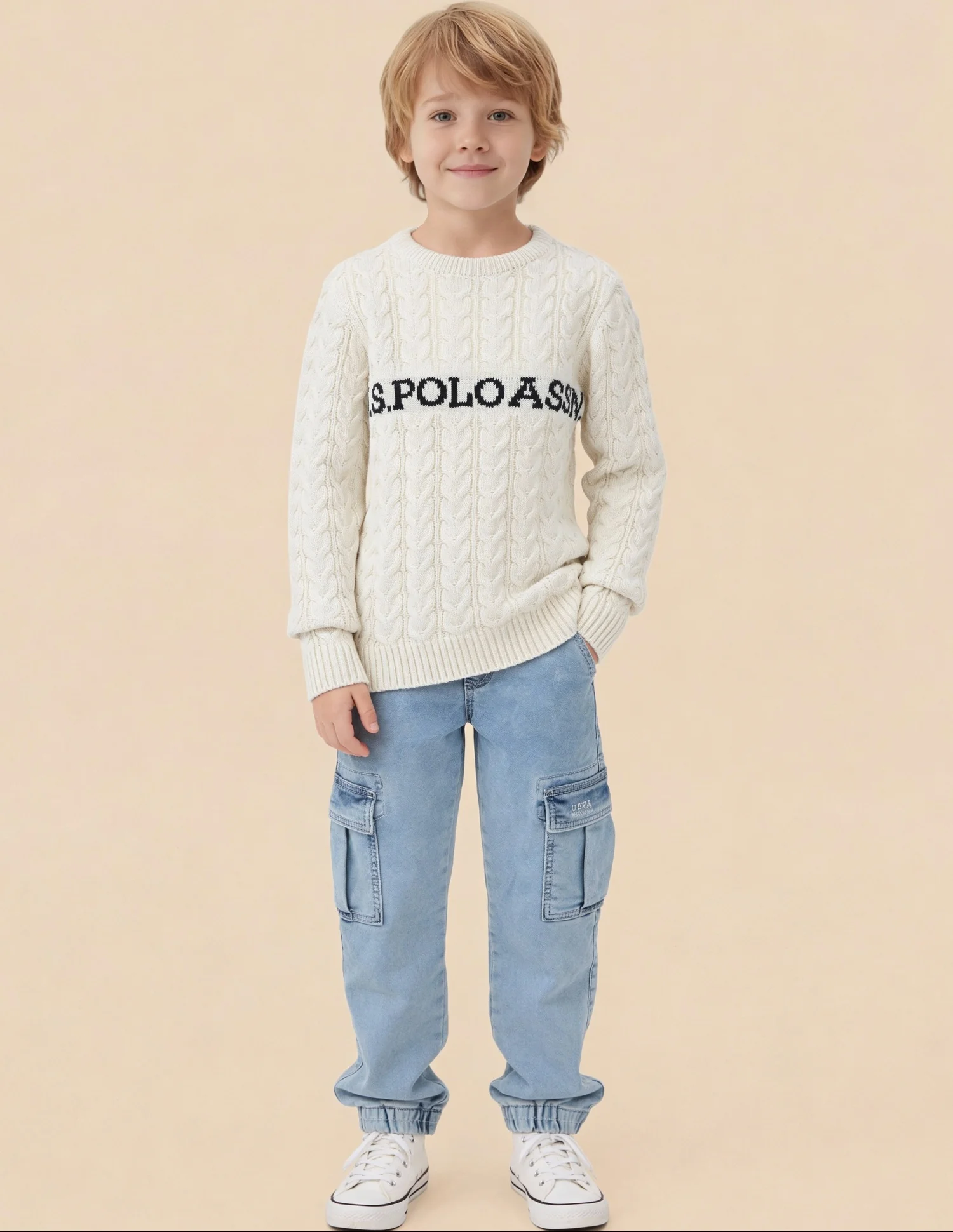 Boys Cable Knit Logo Regular Fit Sweater - Image 3