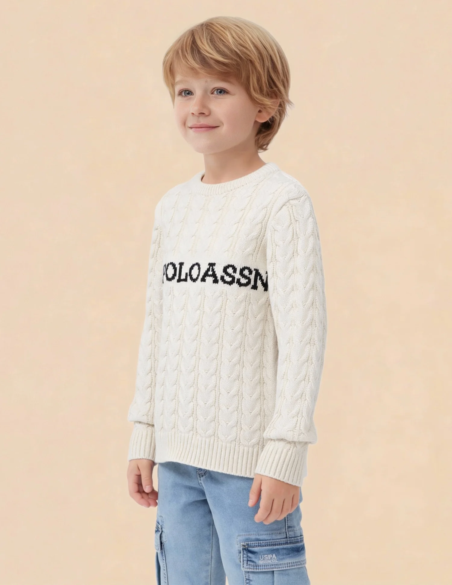 Boys Cable Knit Logo Regular Fit Sweater - Image 4