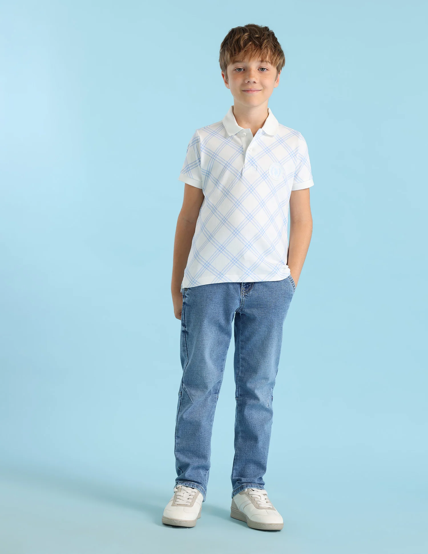Boys Checked Regular Fit Polo Shirt - Image 4