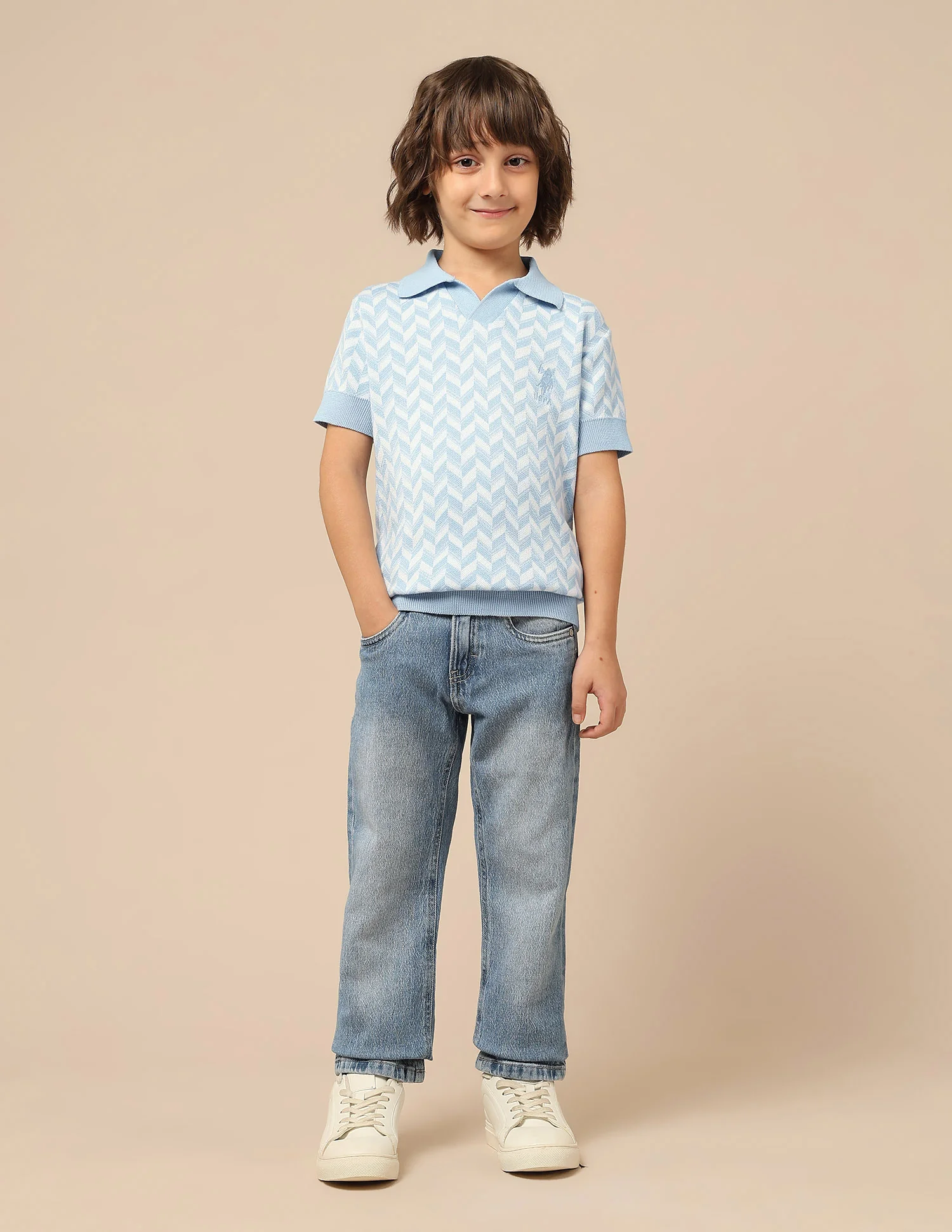 Boys Chevron Printed Regular Fit Polo Shirt - Image 3