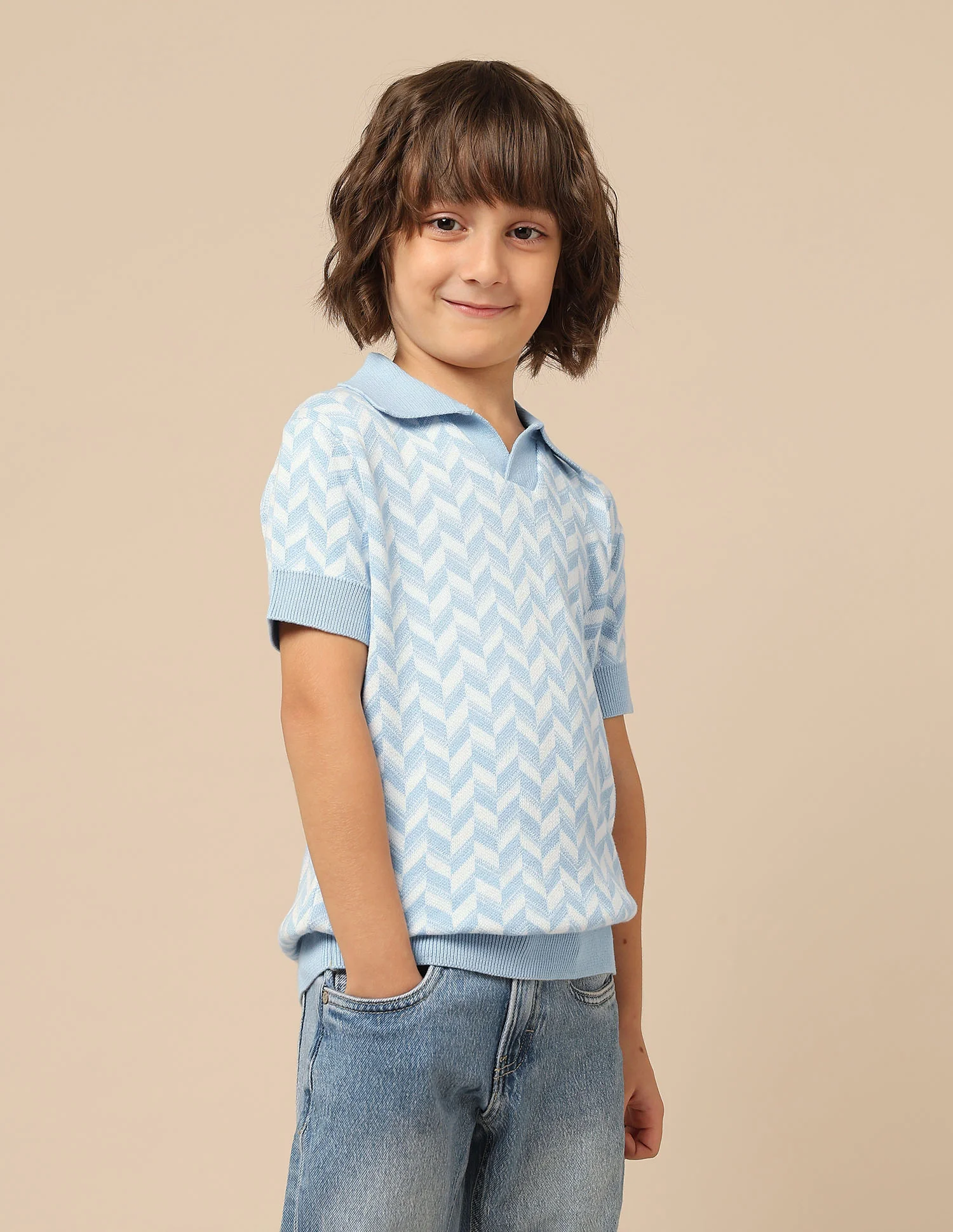 Boys Chevron Printed Regular Fit Polo Shirt - Image 4