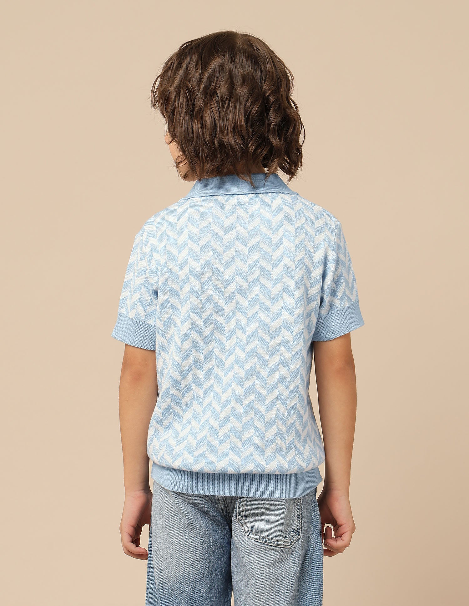 Boys Chevron Printed Regular Fit Polo Shirt - Image 5