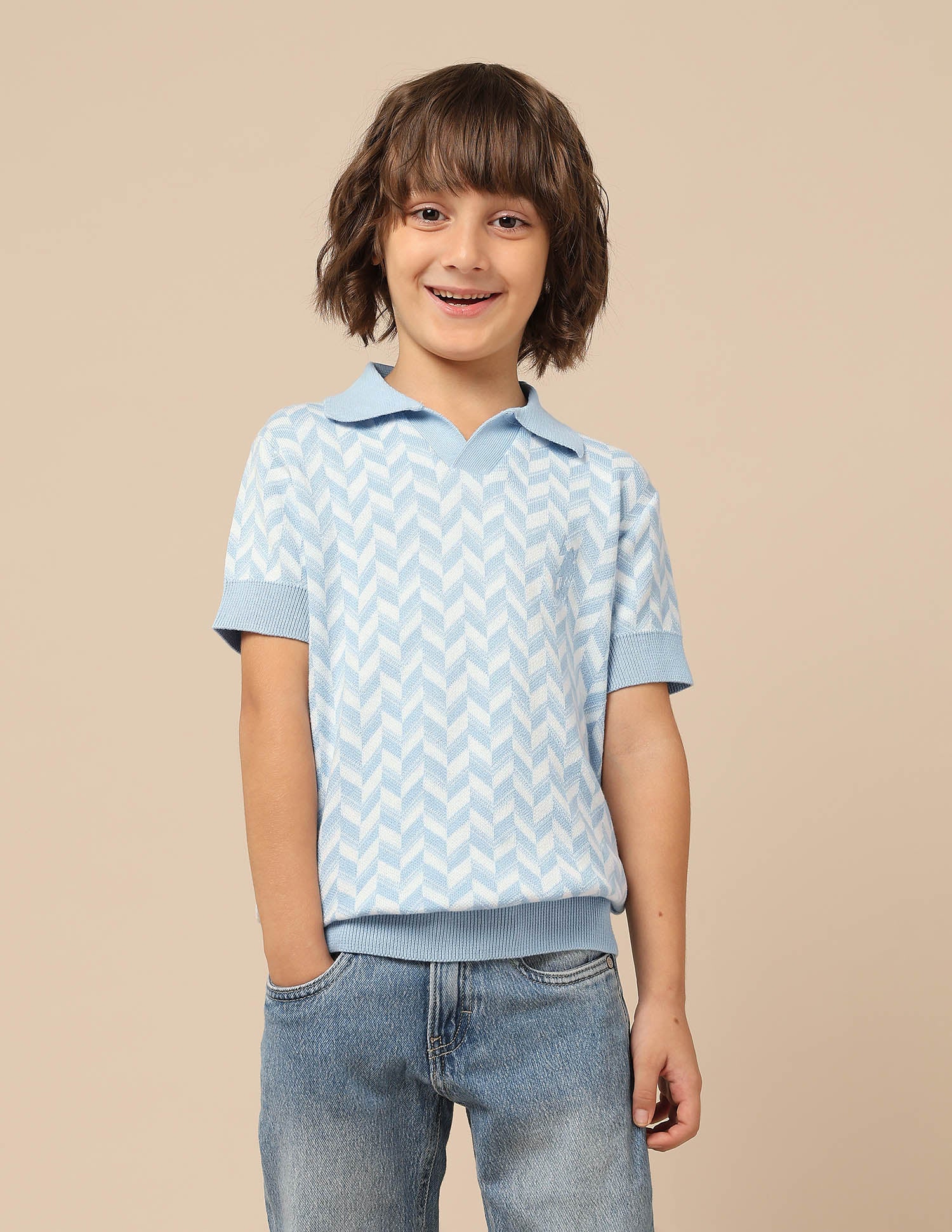 Boys Chevron Printed Regular Fit Polo Shirt - Image 6