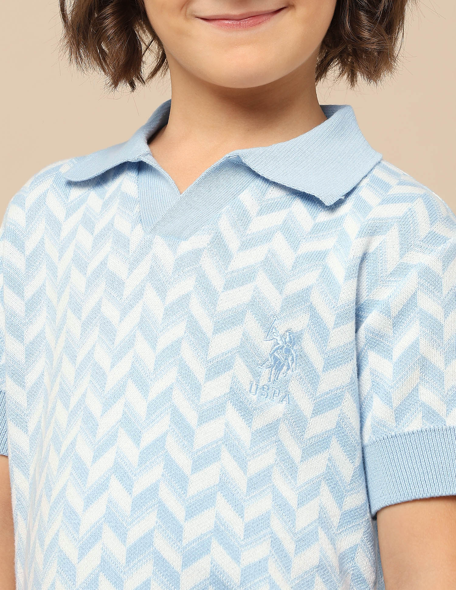 Boys Chevron Printed Regular Fit Polo Shirt - Image 7