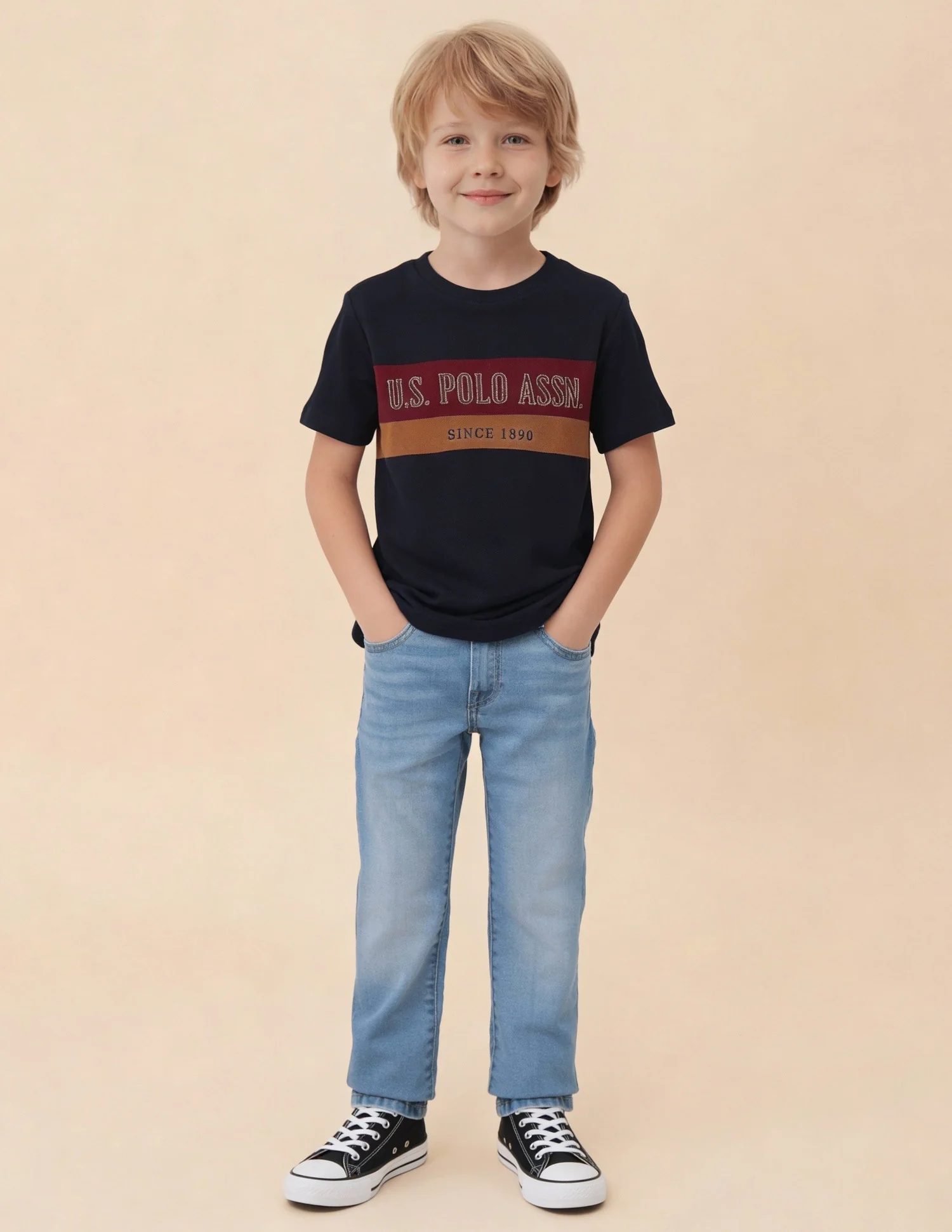 Boys Colour blocked Brand Embroidered T-Shirt - Image 3