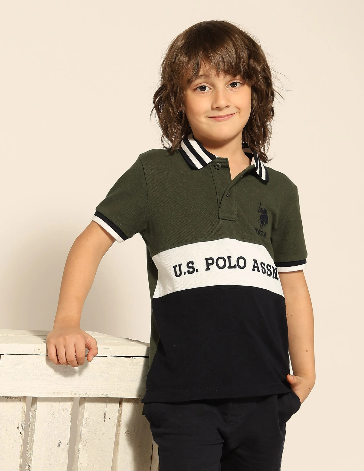 Boys Colour Blocked Pure Cotton Polo Shirt