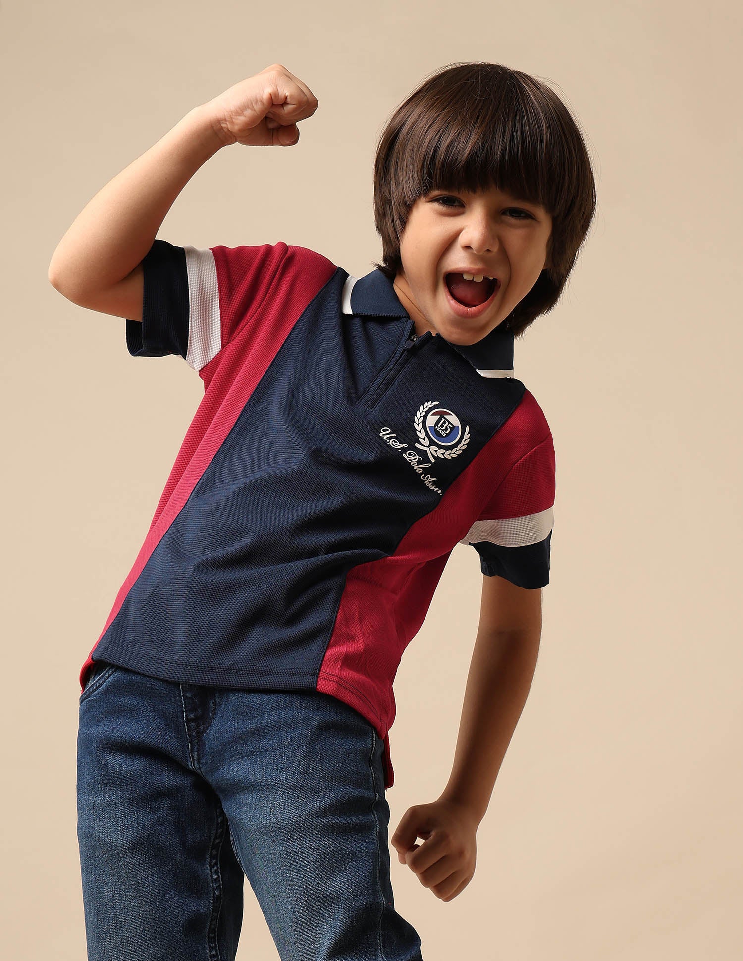 Boys Colour Blocked Regular Fit Polo Shirt