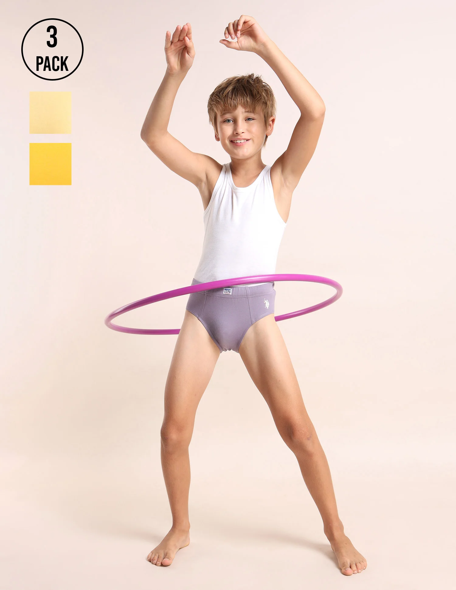 Boys Cotton Spandex Solid Briefs - Pack Of 3