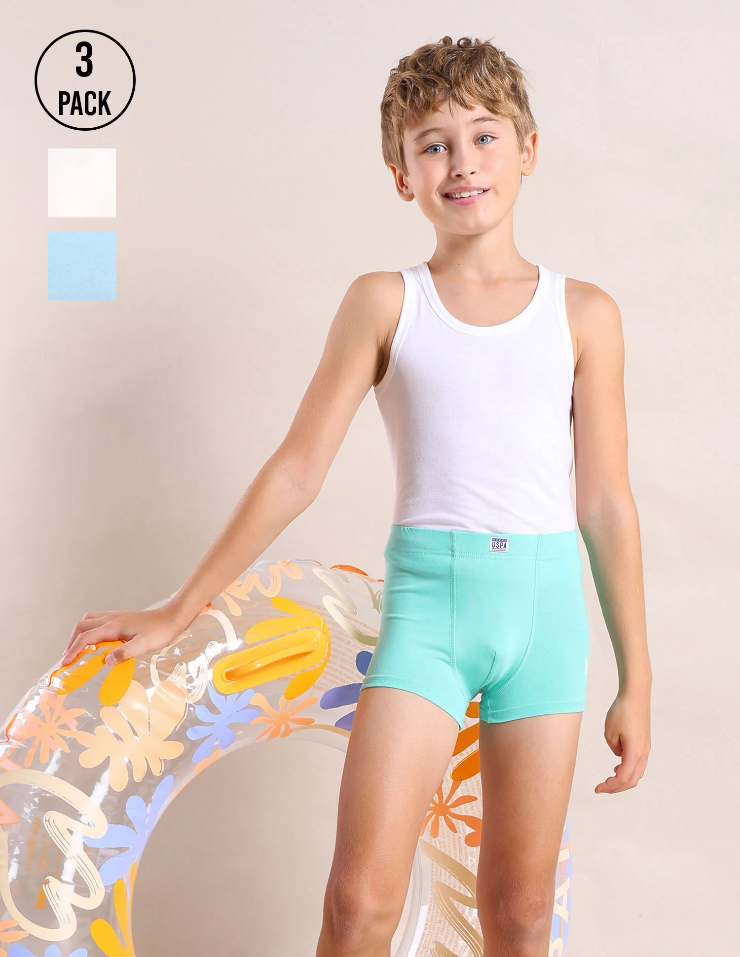 Boys Cotton Spandex Solid Trunks - Pack Of 3