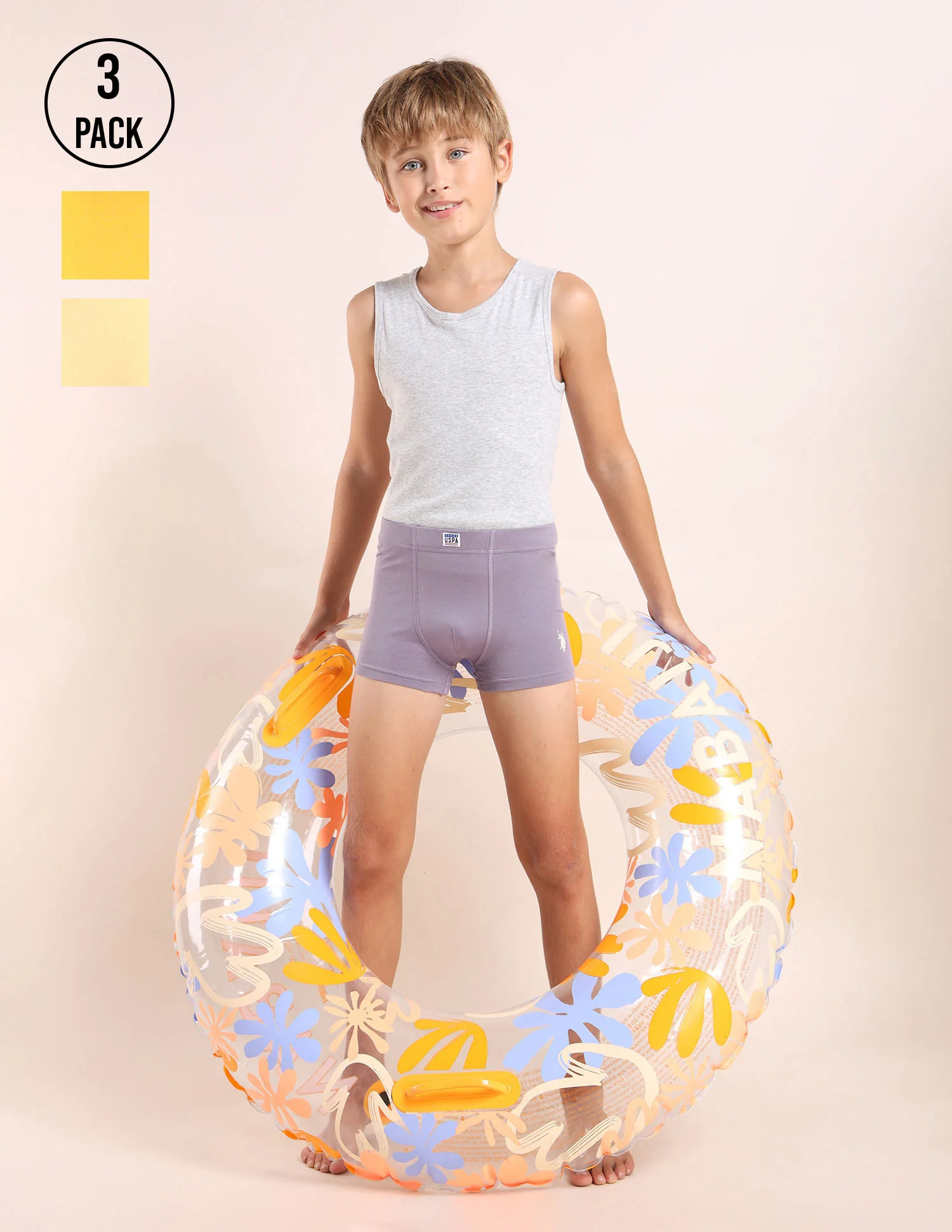 Boys Cotton Spandex Solid Trunks - Pack Of 3