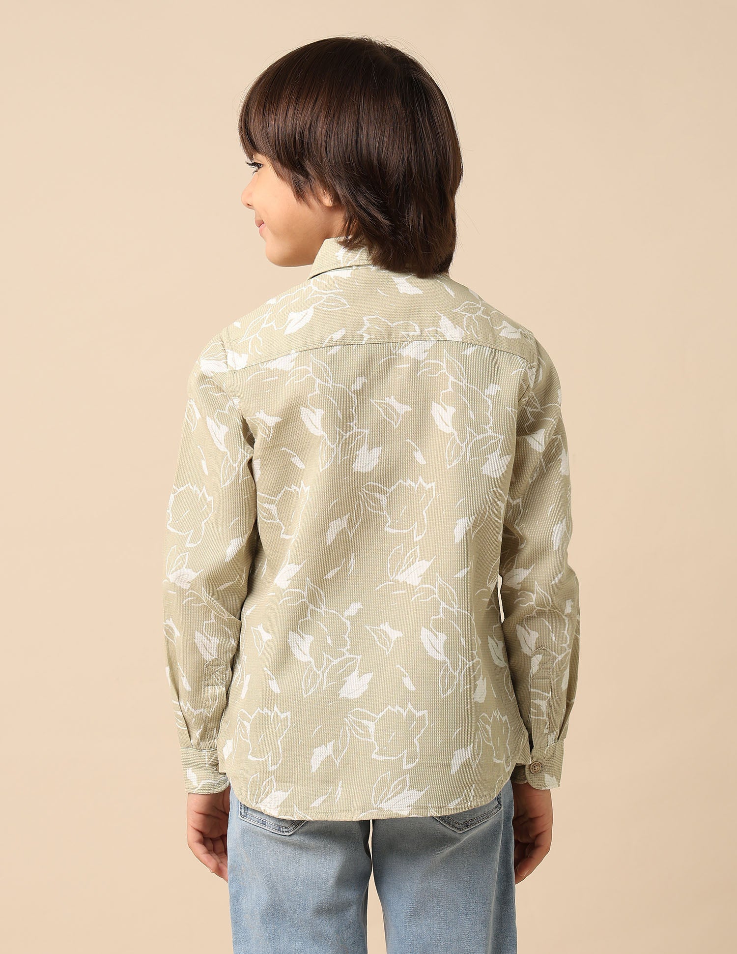 Boys Floral Printed Dobby Shirt - Image 5