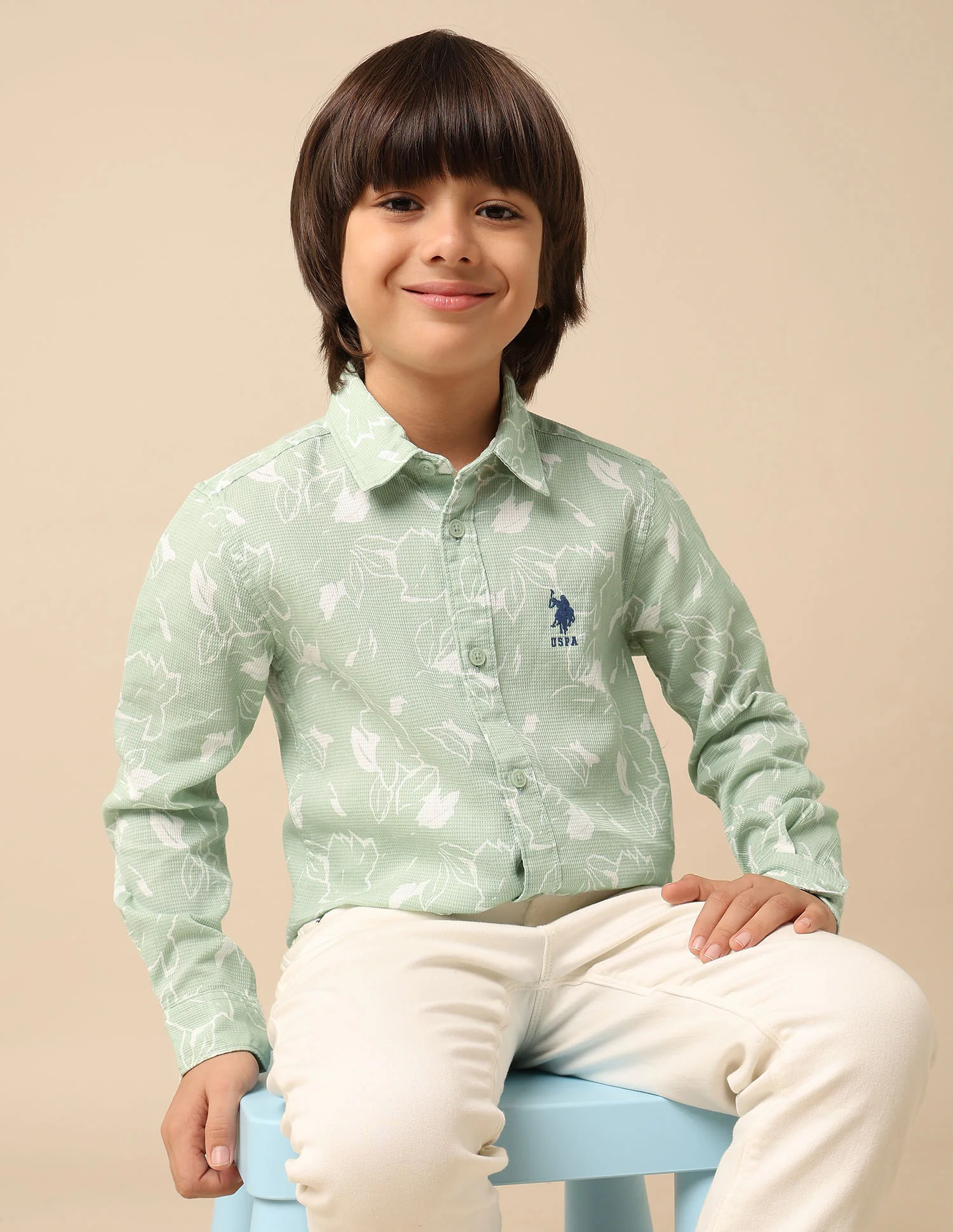 Boys Floral Printed Dobby Shirt