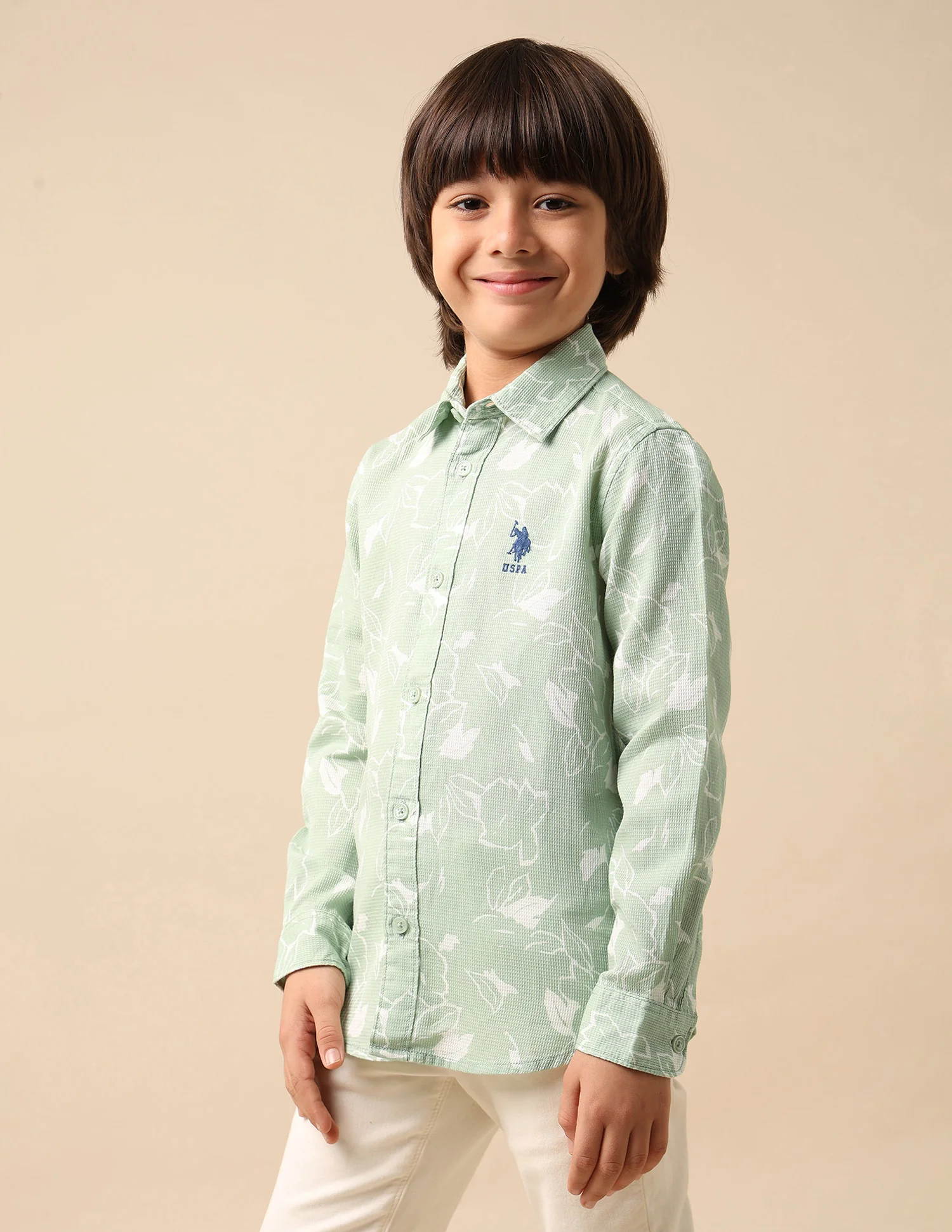 Boys Floral Printed Dobby Shirt - Image 4